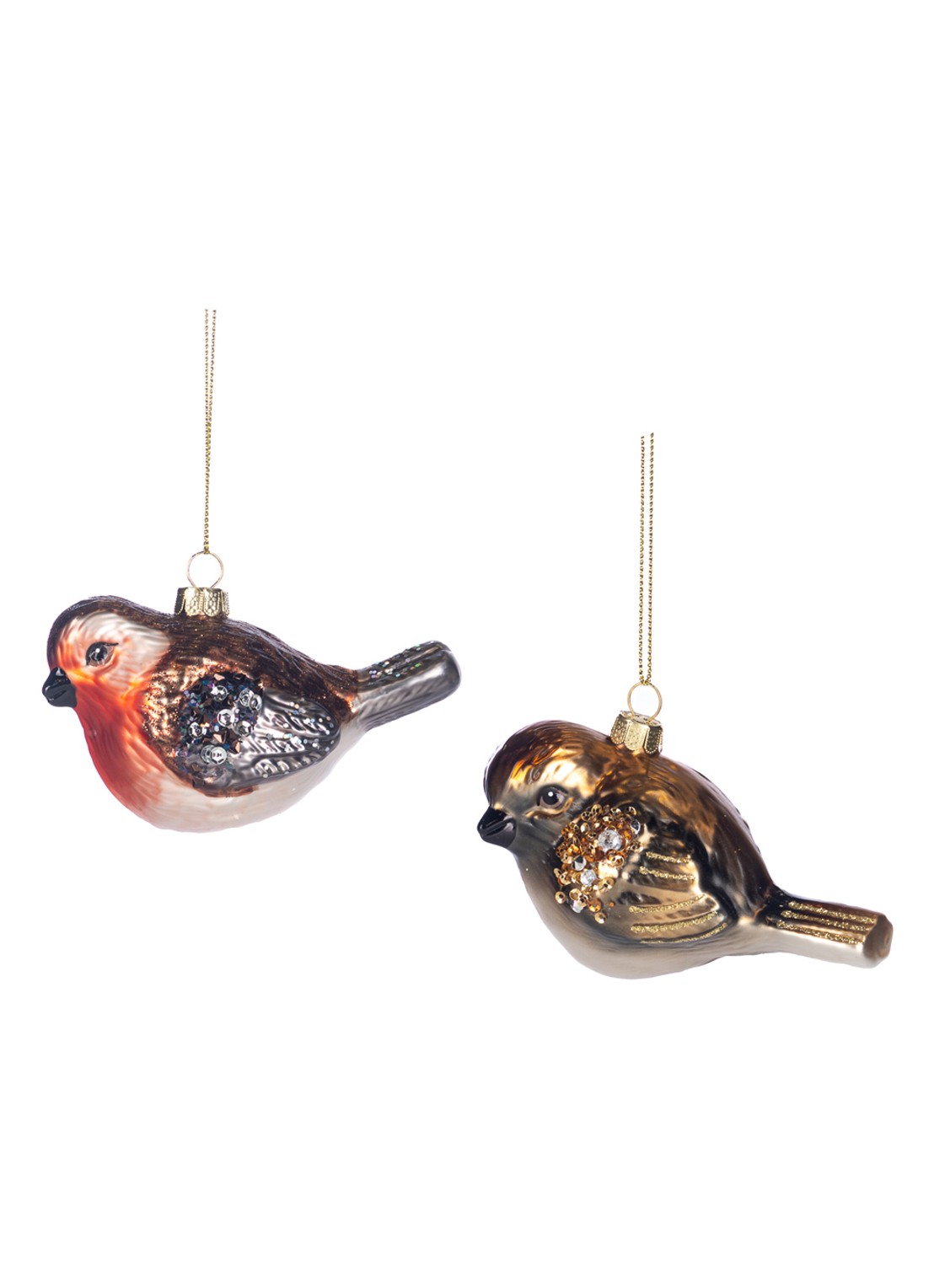Goodwill Vogel kersthanger 10 cm set van 2 - voorkant bruin