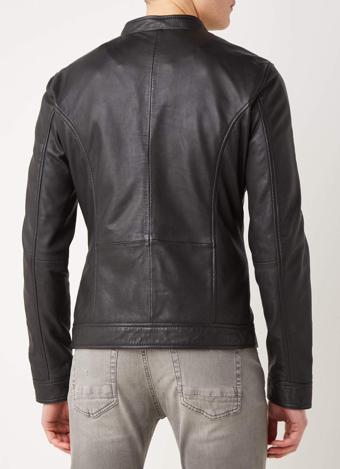 Goosecraft Bikerjack van schapenleer met ritszakken - achterkant zwart