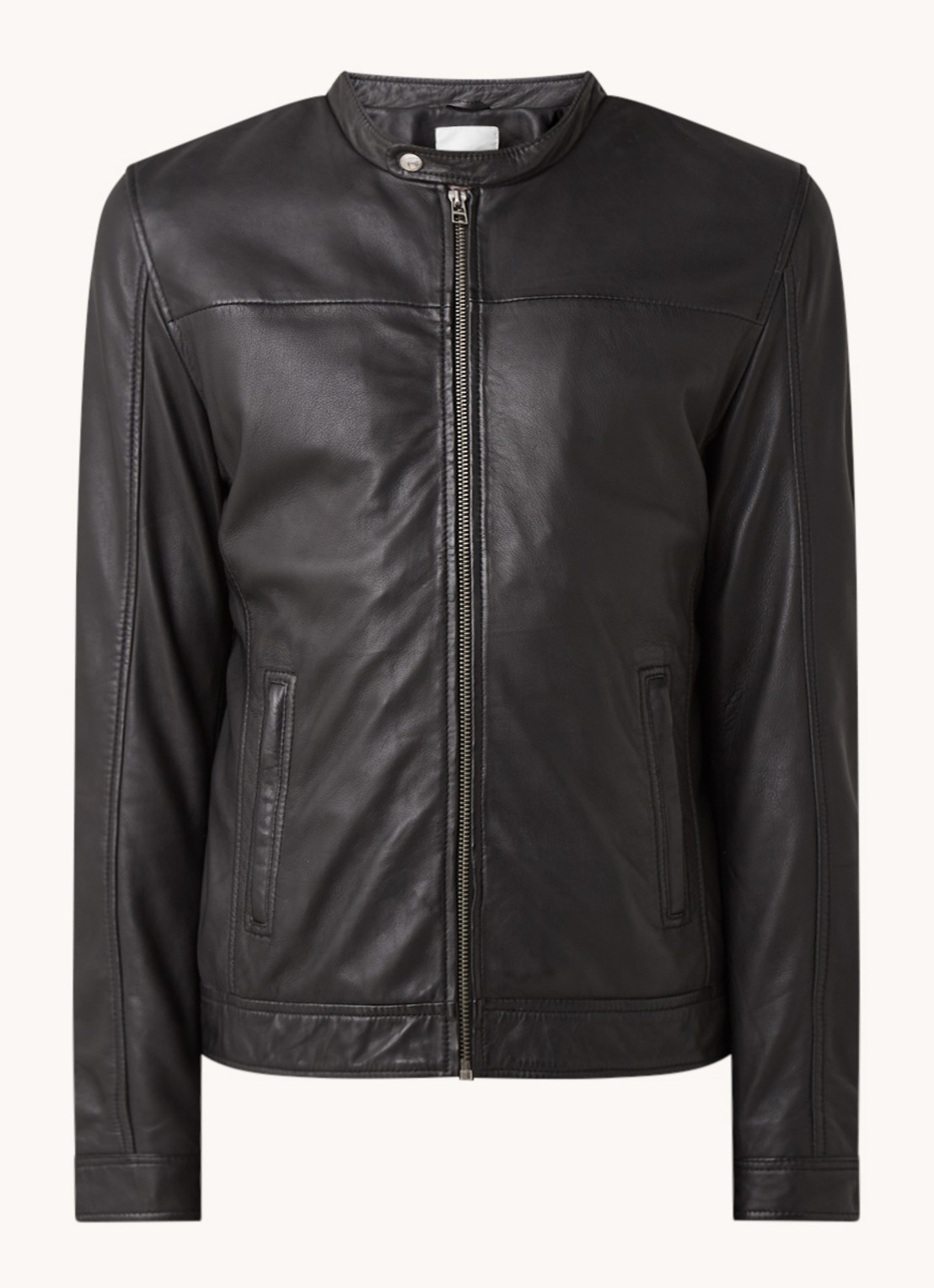 Goosecraft Bikerjack van schapenleer met ritszakken - voorkant 2 zwart