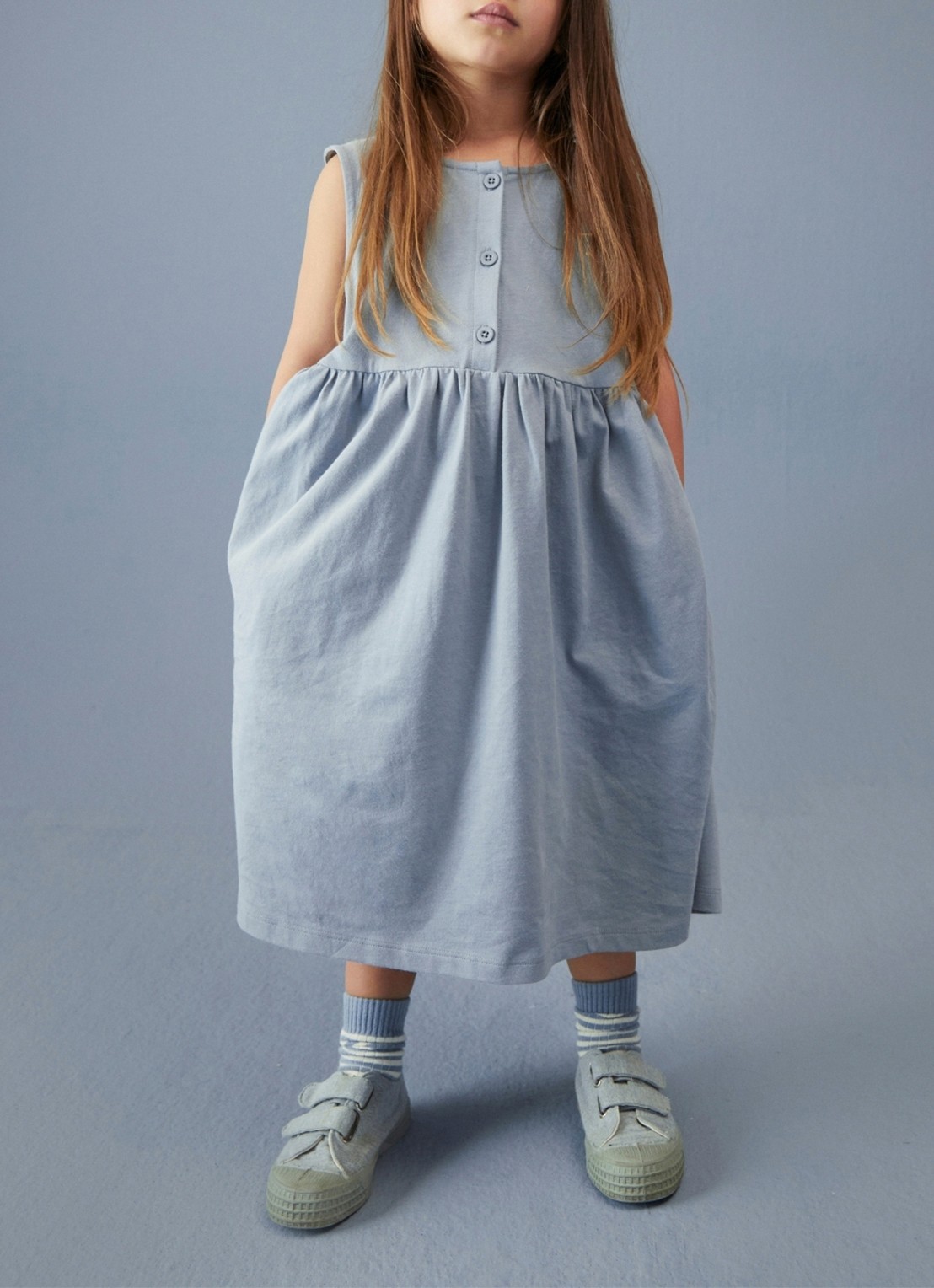 Gray Label Jurk met streepprint - voorkant 2 blauwgrijs