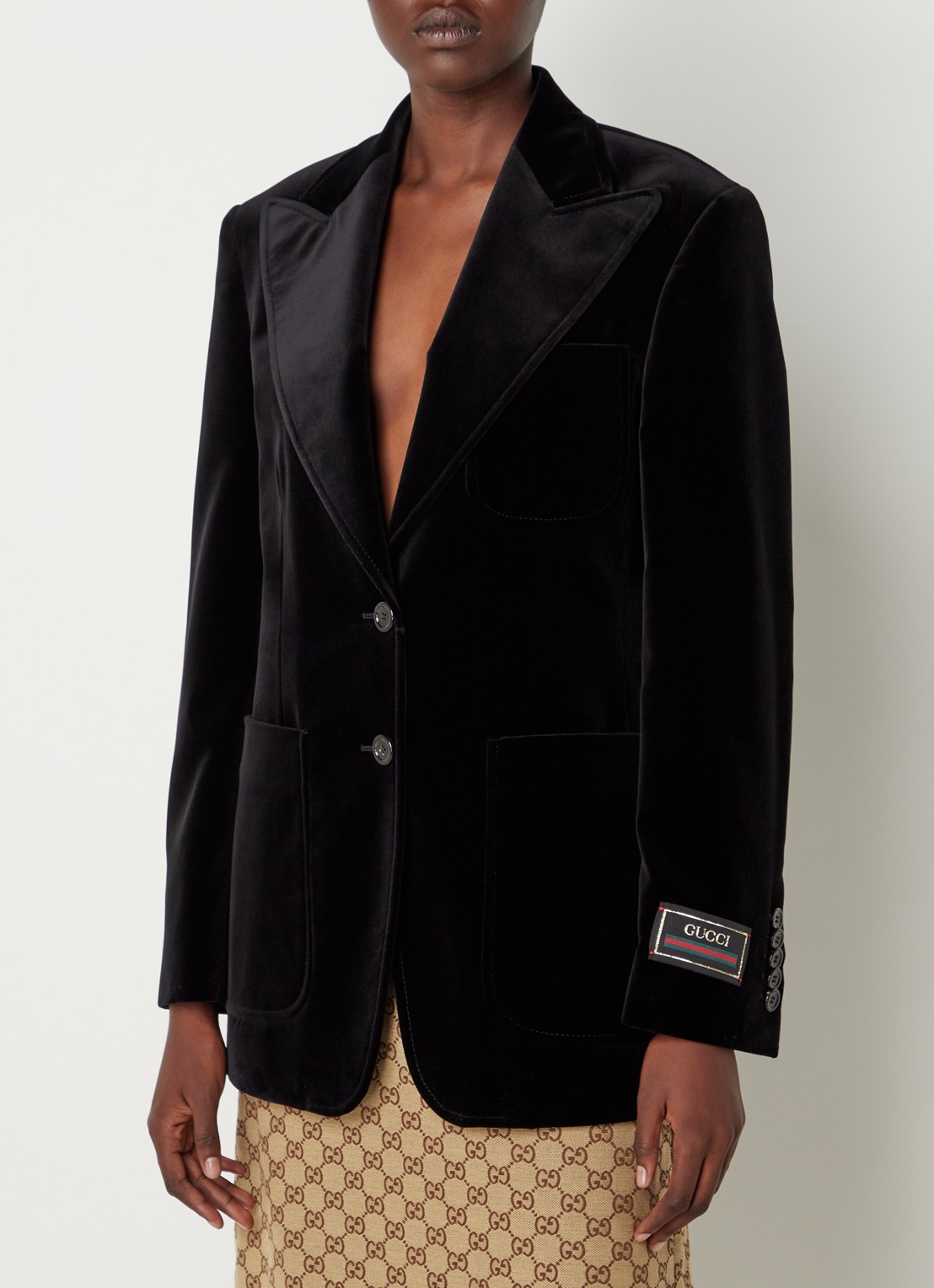 Gucci Blazer van fluweel met opgestikte zakken - detail 4 zwart