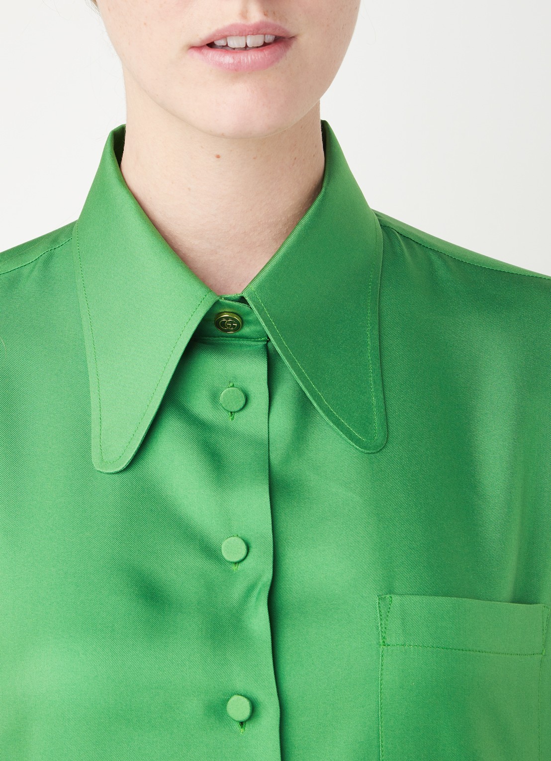 Gucci Blouse van zijde met borstzak - detail 5 groen