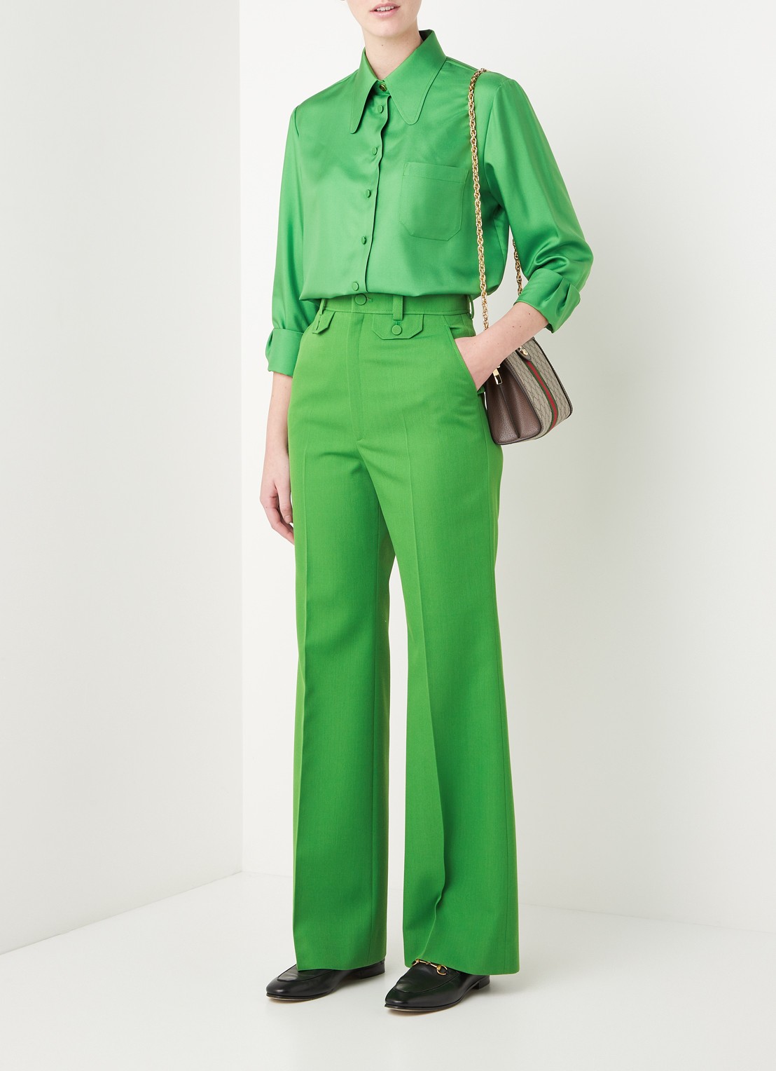 Gucci Blouse van zijde met borstzak - voorkant 2 groen