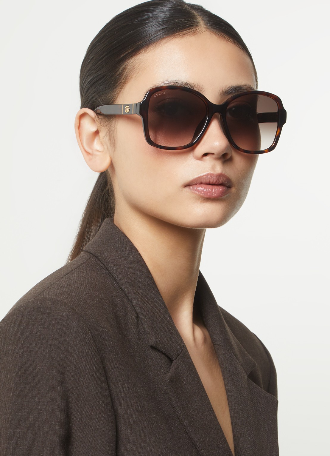 Gucci Butterfly zonnebril GG0765SA - voorkant 5 donkerbruin