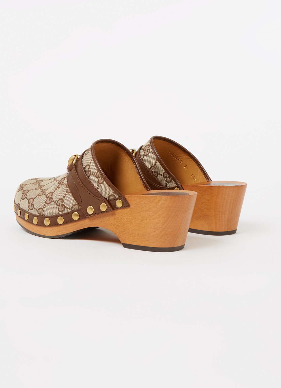 Gucci Clog muiltje van canvas met leren details - detail 2 bruin