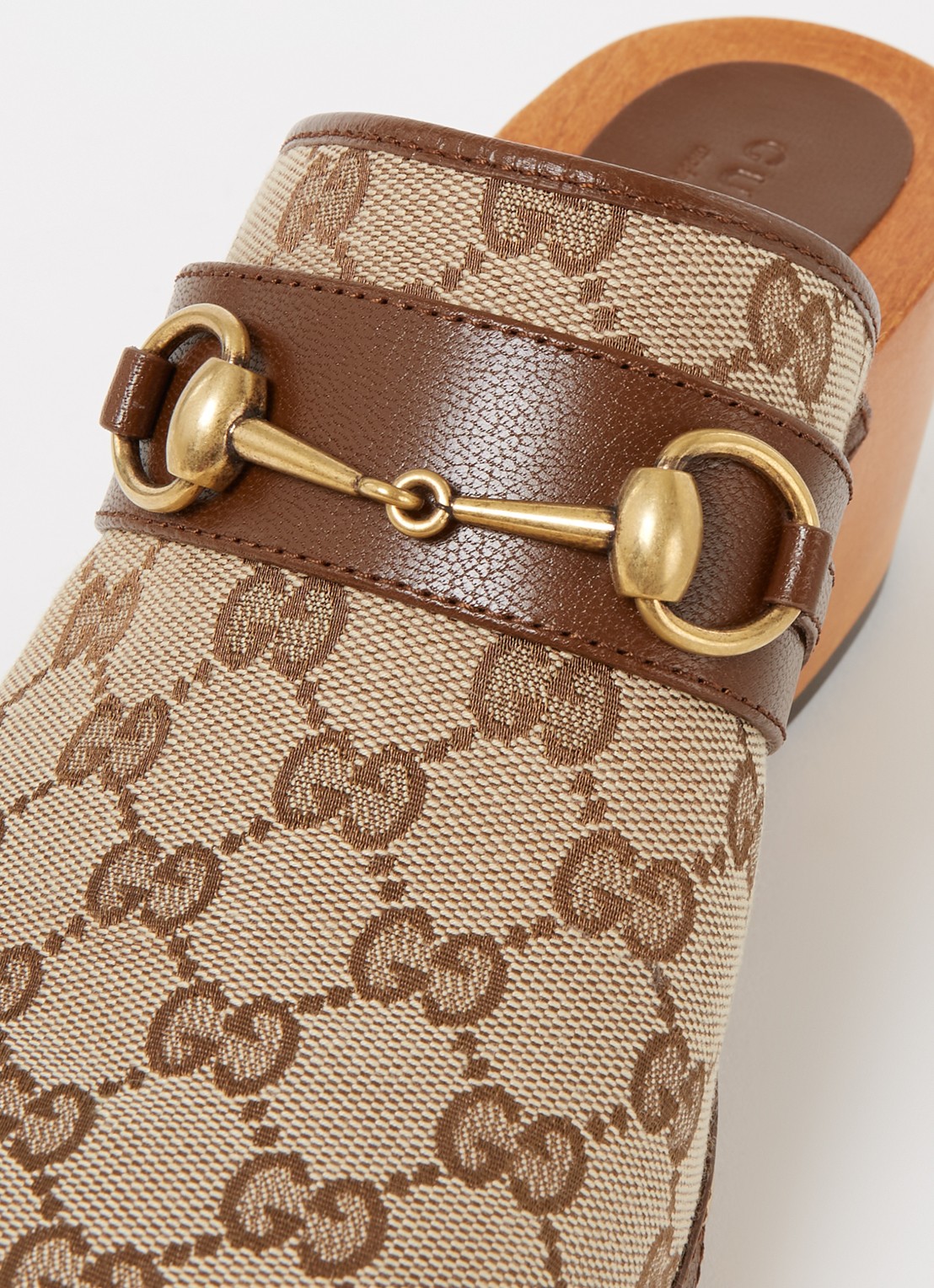 Gucci Clog muiltje van canvas met leren details - detail 4 bruin