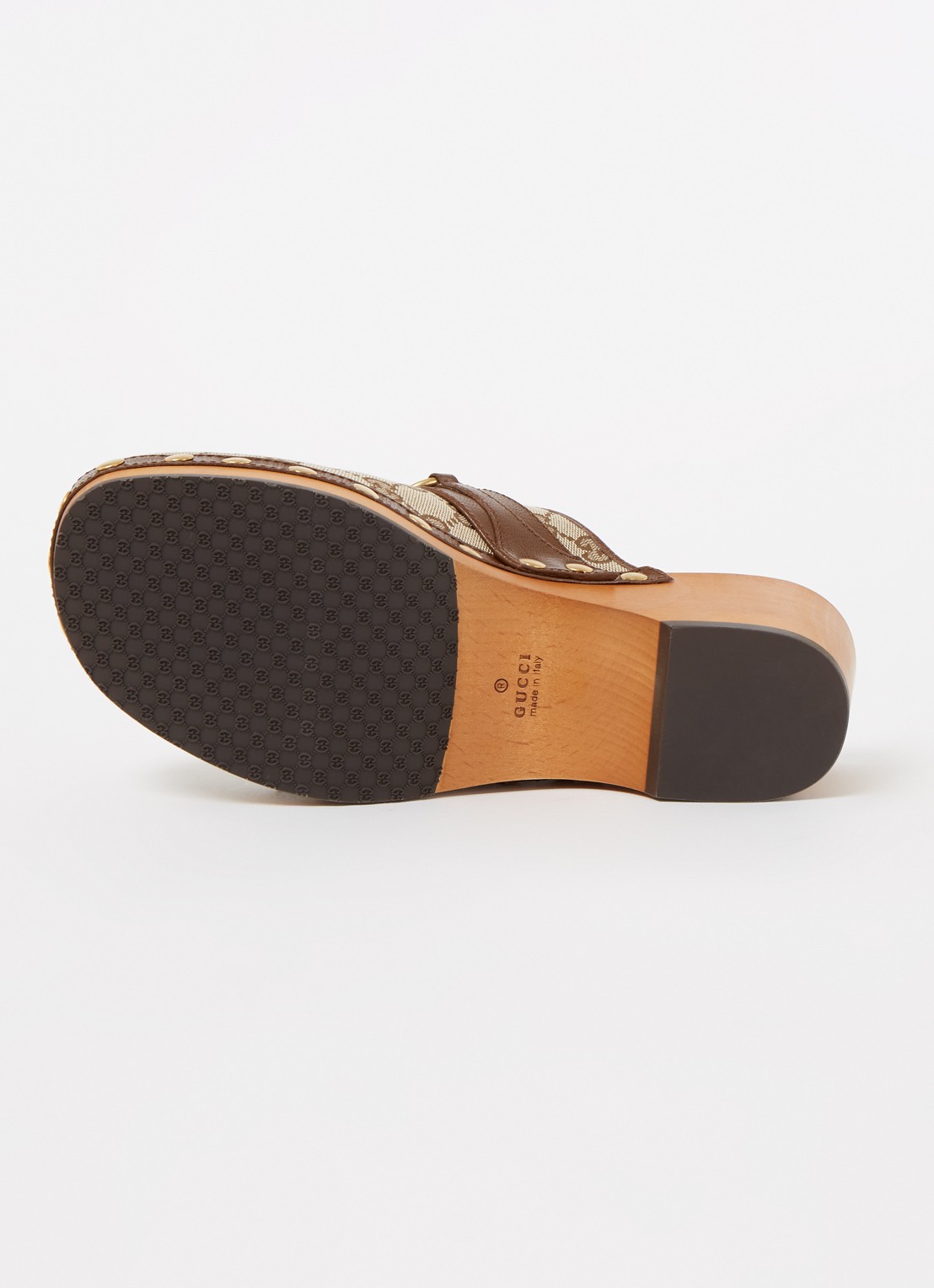 Gucci Clog muiltje van canvas met leren details - detail 5 bruin
