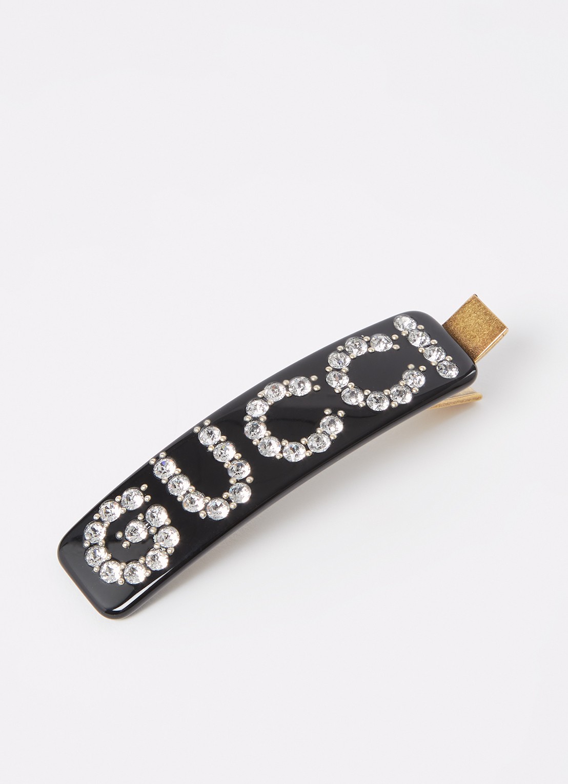 Gucci Crystal haarclip met logo en strass - voorkant zwart