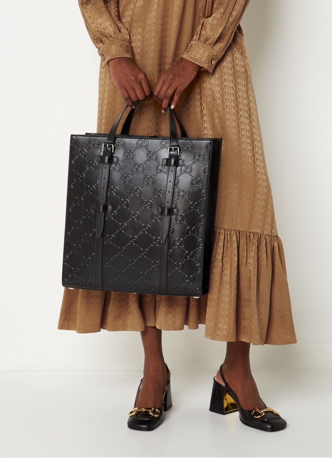 Gucci GG Tennis shopper van geperforeerd leer  - voorkant 5 zwart