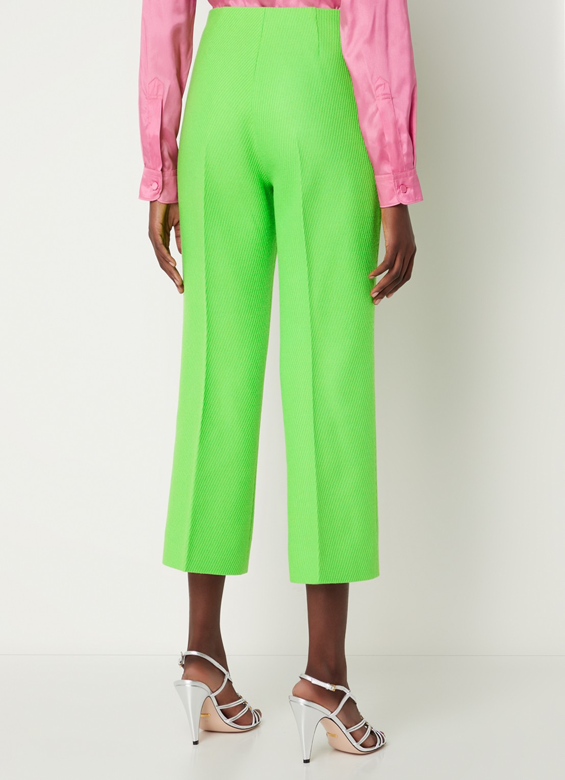 Gucci High waist straight fit cropped pantalon in wolblend - achterkant 2 neongroen