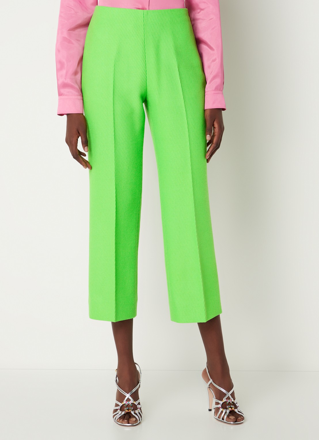 Gucci High waist straight fit cropped pantalon in wolblend - detail neongroen