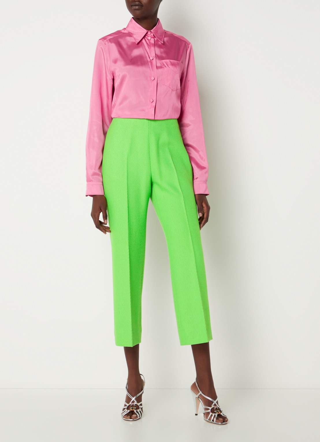 Gucci High waist straight fit cropped pantalon in wolblend - voorkant 4 neongroen
