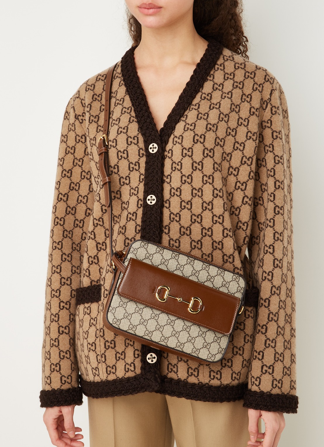 Gucci Horsebit 1955 Small camerabag met leren details - voorkant 3 bruin