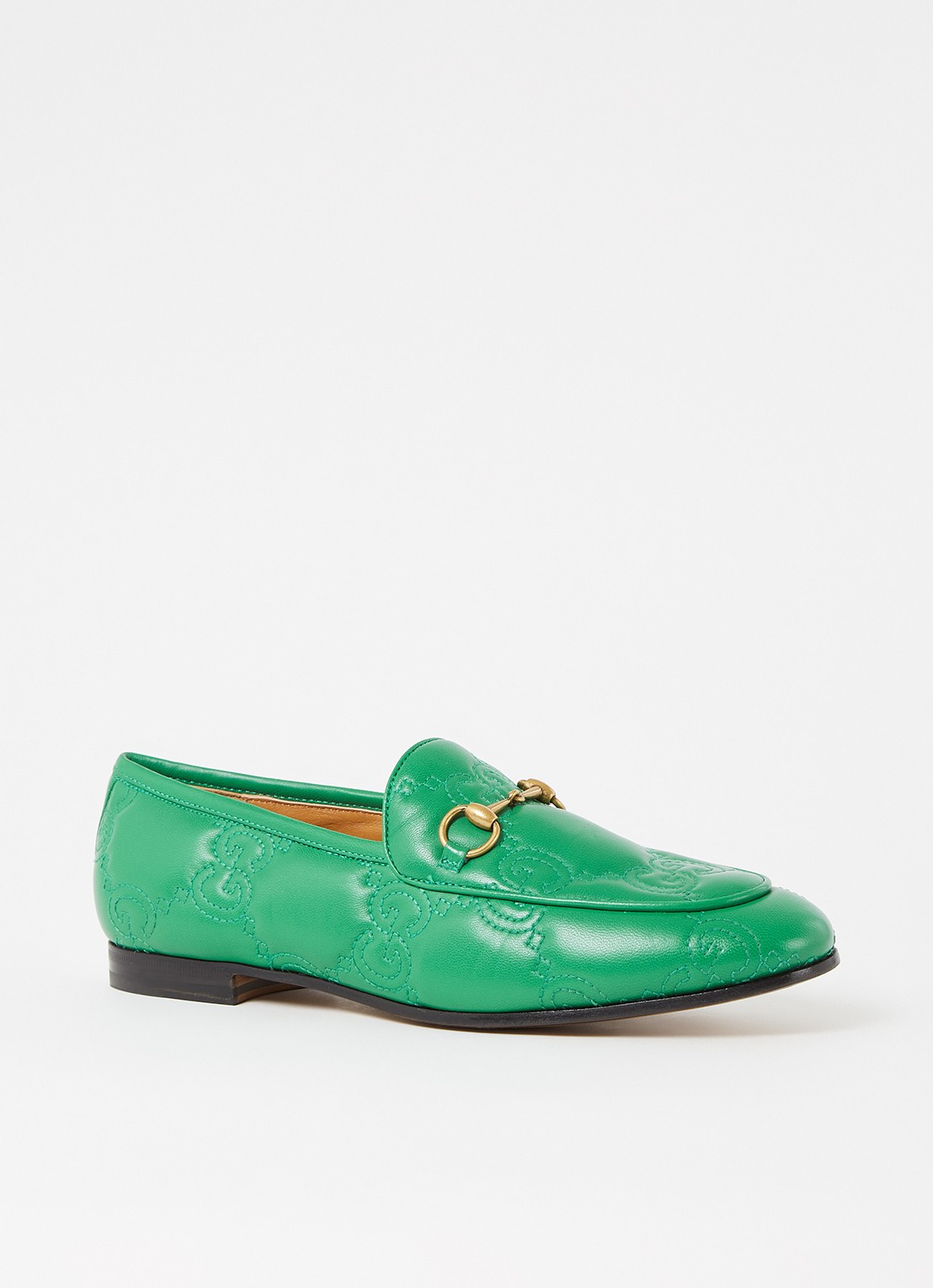Gucci Jordaan loafer van leer met logo - voorkant flessengroen