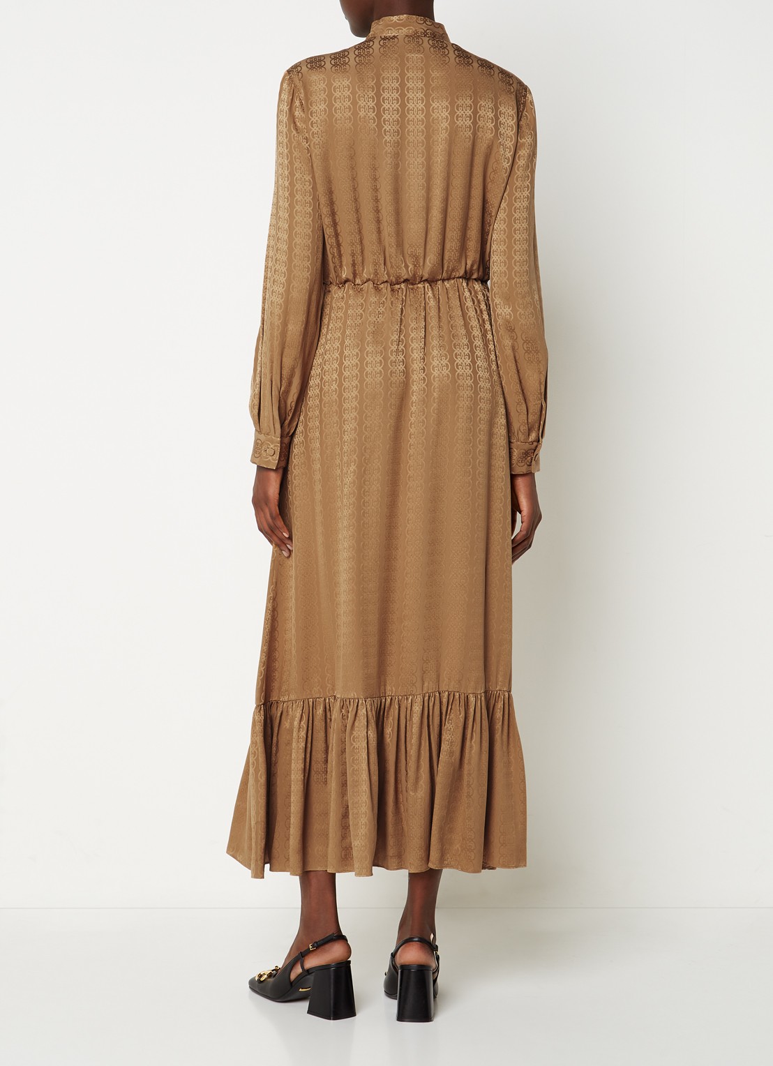 Gucci Maxi jurk van zijde met steekzakken en strikdetail - achterkant 5 camel