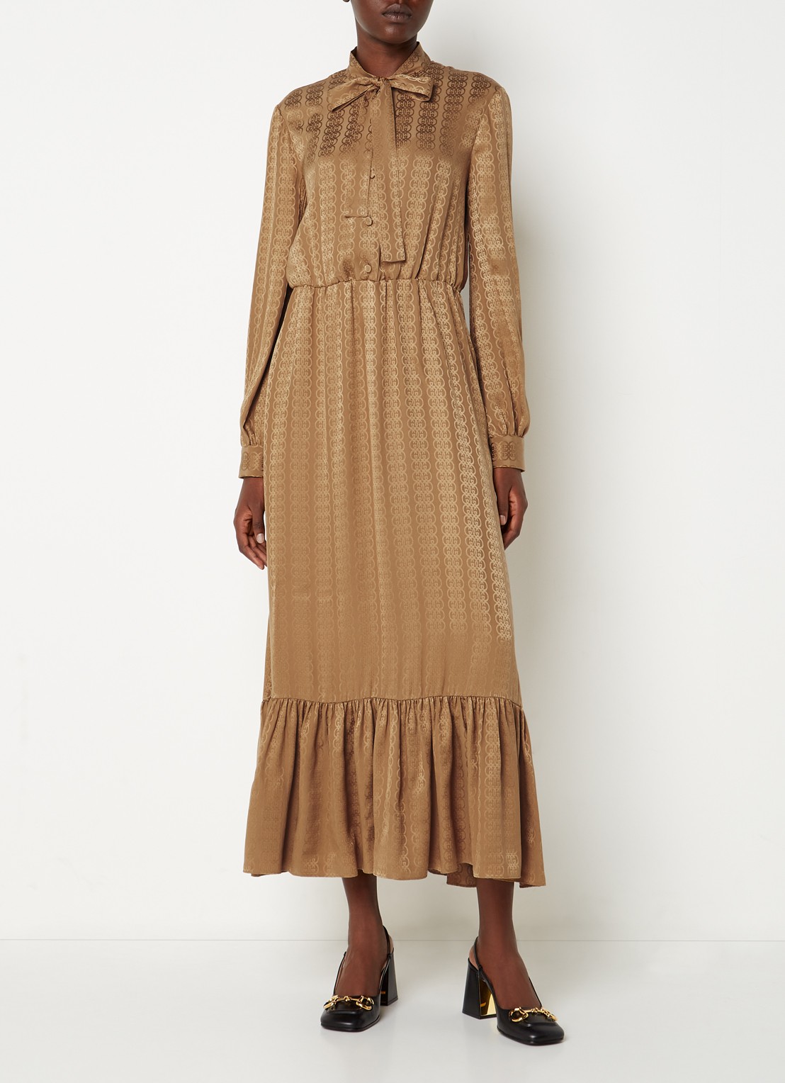 Gucci Maxi jurk van zijde met steekzakken en strikdetail - detail 3 camel
