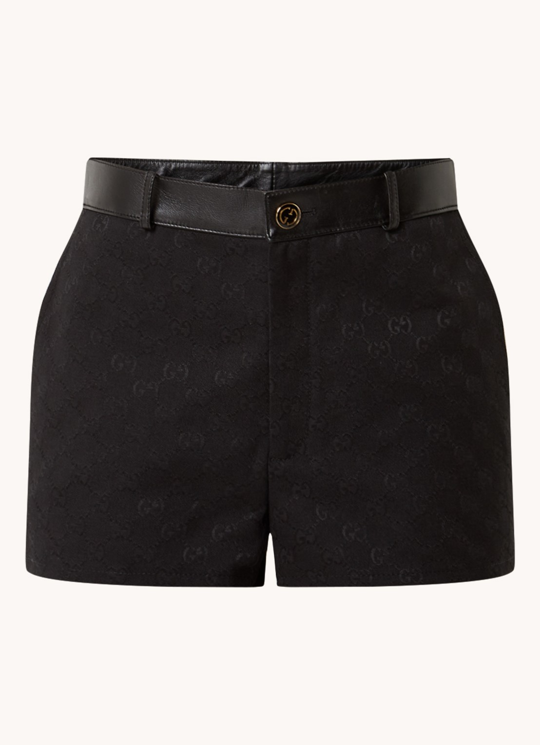 Gucci Mid waist slim fit korte broek met logoprint en details van lamsleer  - voorkant 2 zwart