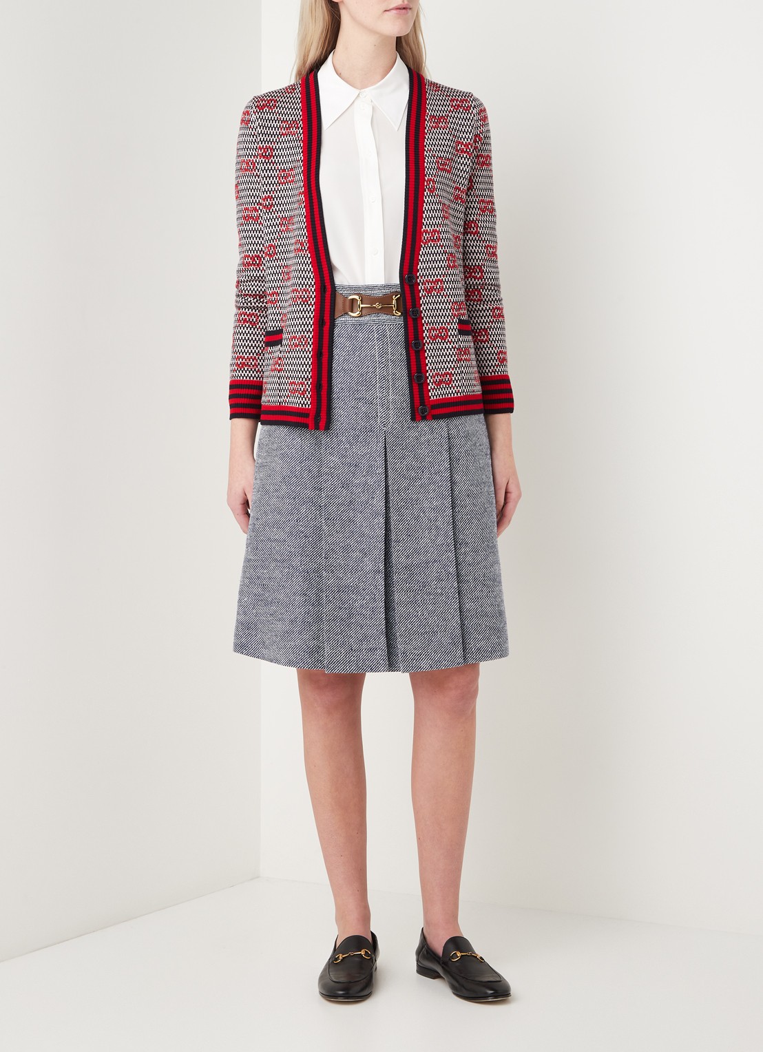 Gucci Mini plooirok van bouclé met gesp - voorkant 3 blauw