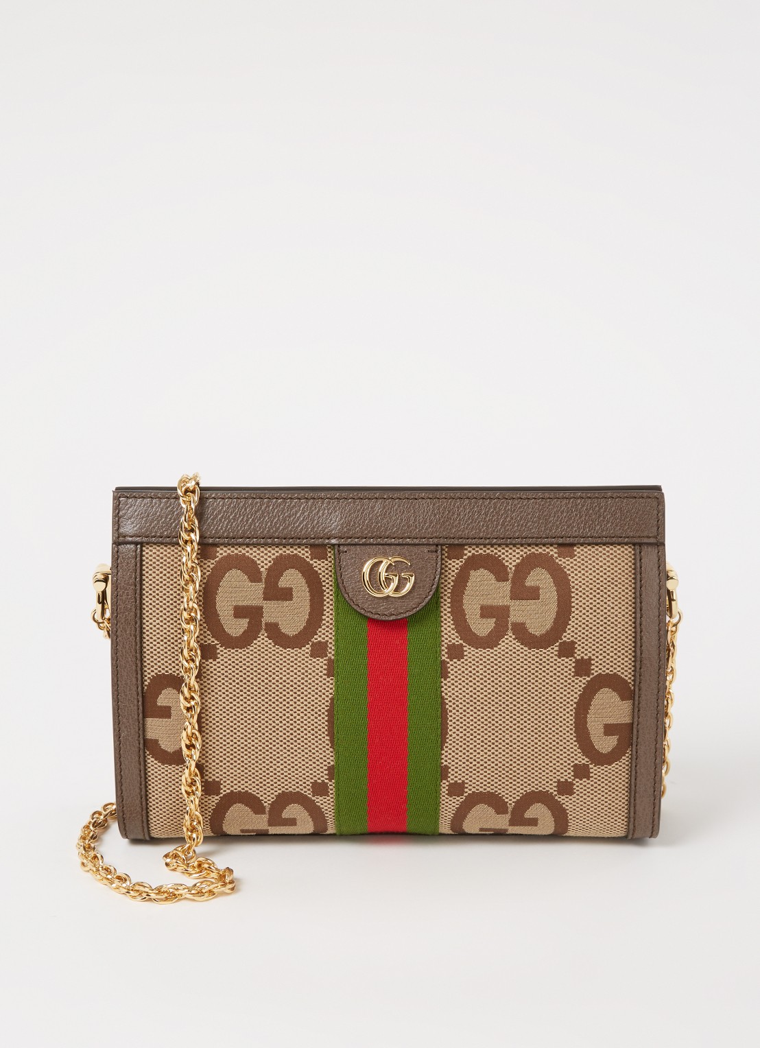 Gucci Ophidia Jumbo Small schoudertas van canvas met leren details - voorkant 2 lichtbruin