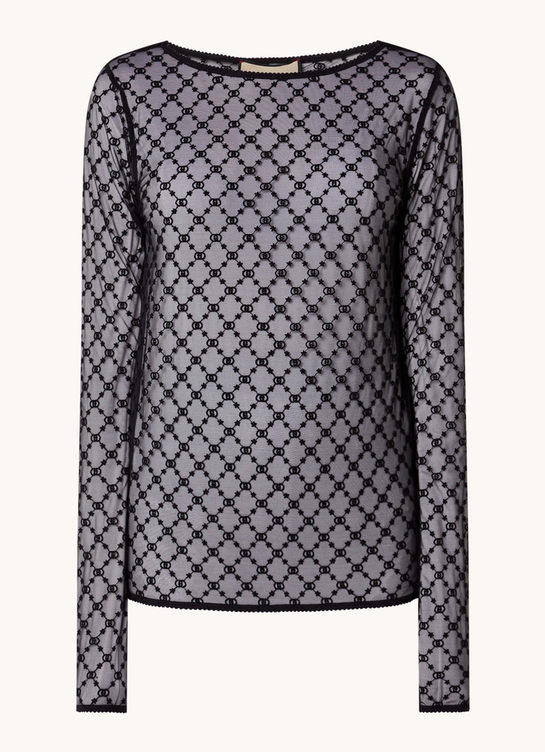 Gucci Semi-transparante top van mesh met logoprint - voorkant 3 zwart