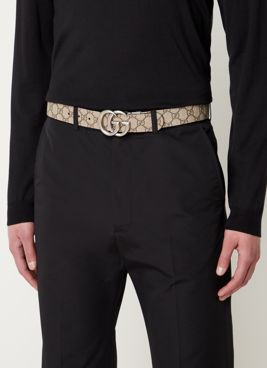Gucci Supreme riem van leer met logoprint  - voorkant 3 bruin