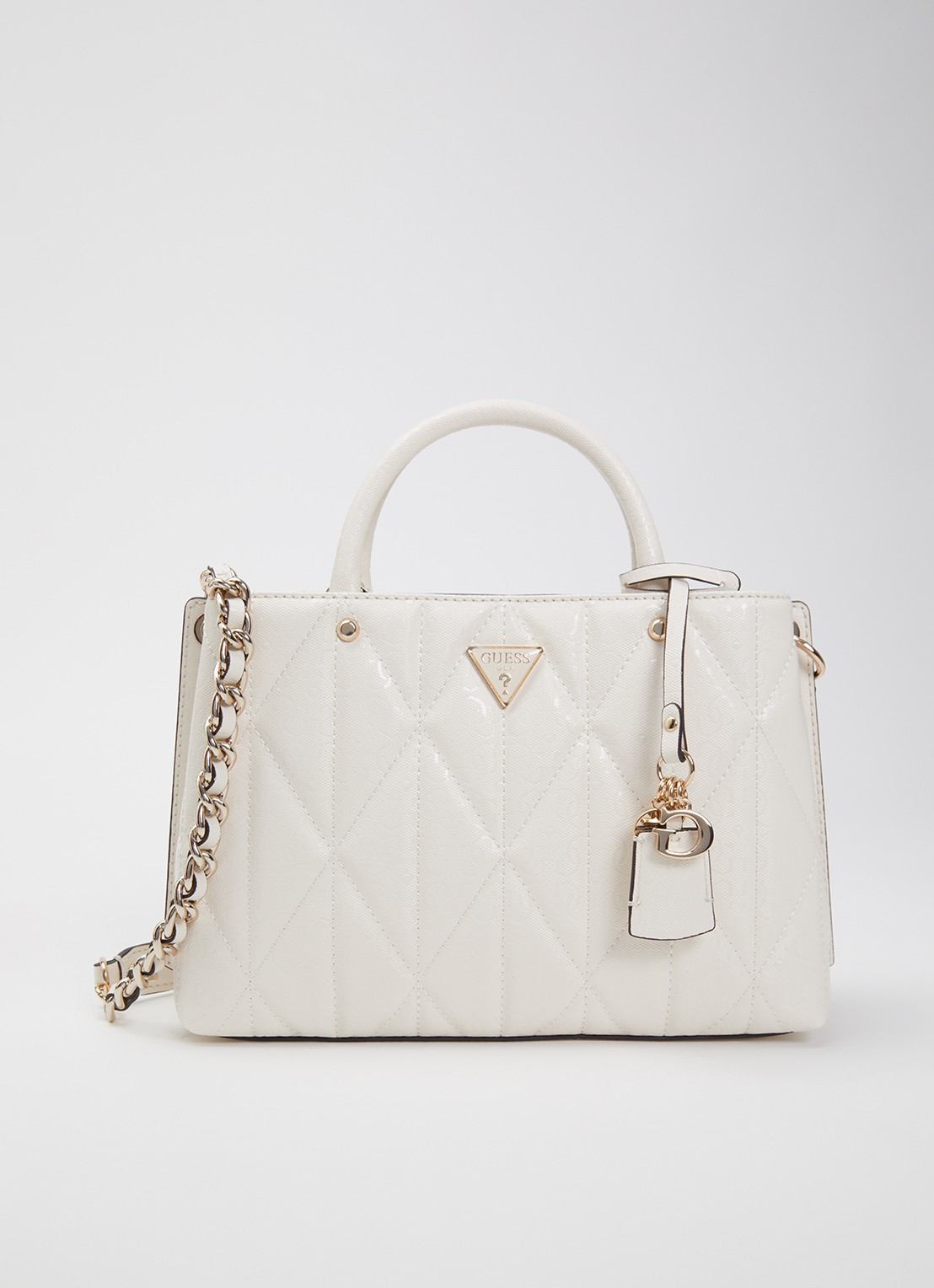 GUESS Aldina handtas met logoprint en afneembare schouderriem - voorkant 2 gebroken wit