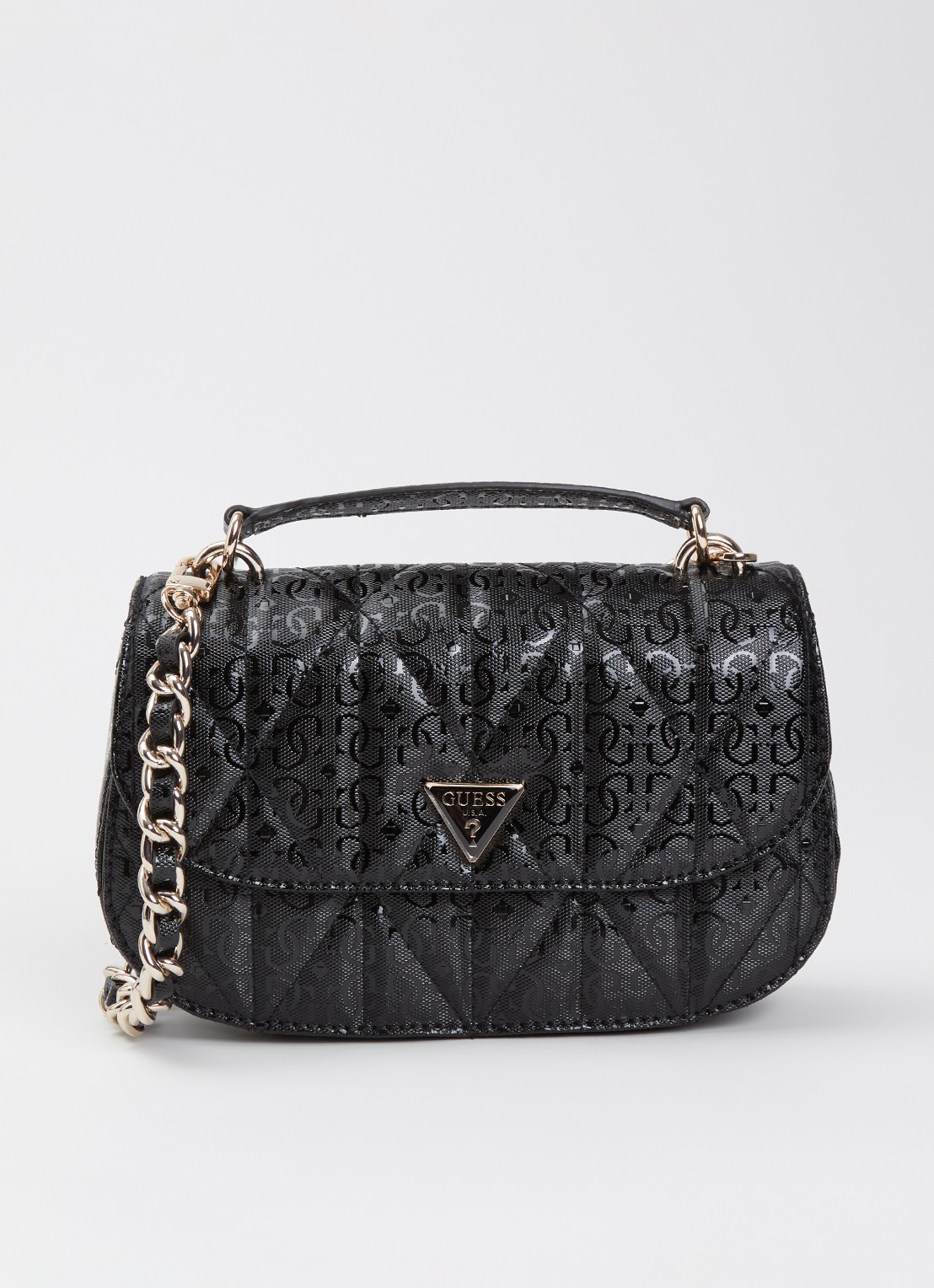 GUESS Aldina handtas met logoprint en afneembare schouderriem - voorkant 2 zwart