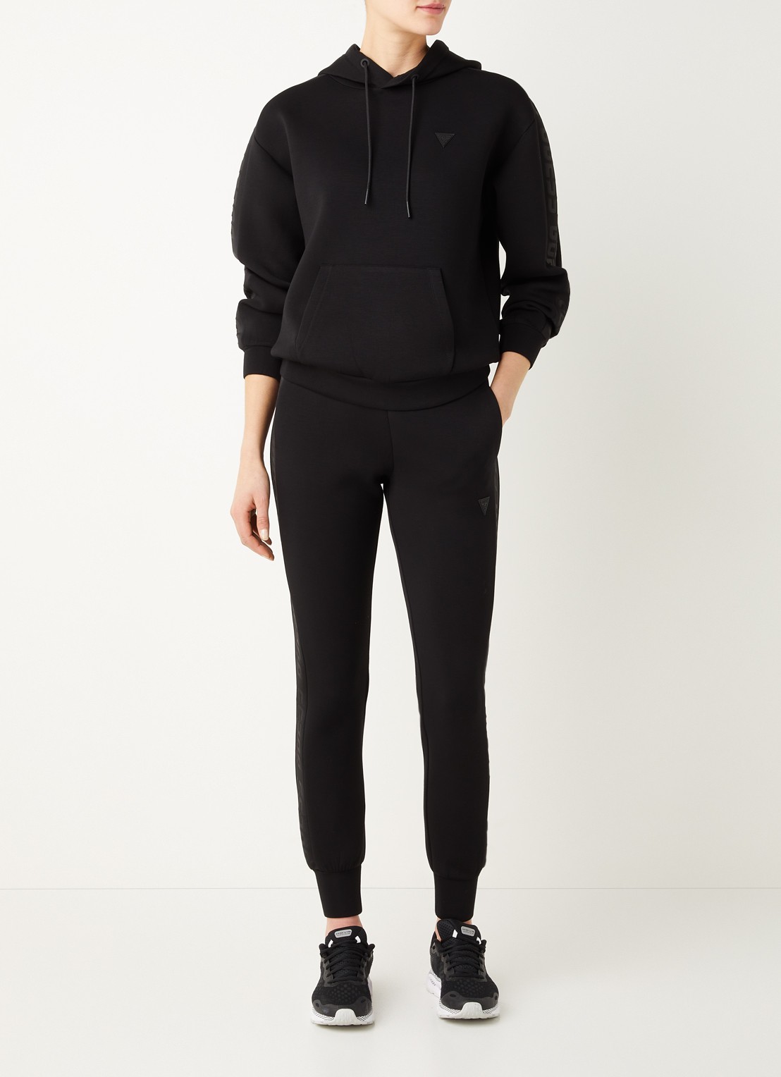 GUESS Allie Scuba high waist slim fit joggingbroek met logoband - voorkant 5 zwart