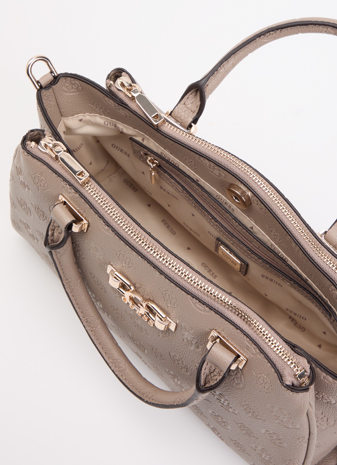 GUESS Anise handtas met afneembare schouderriem - detail taupe
