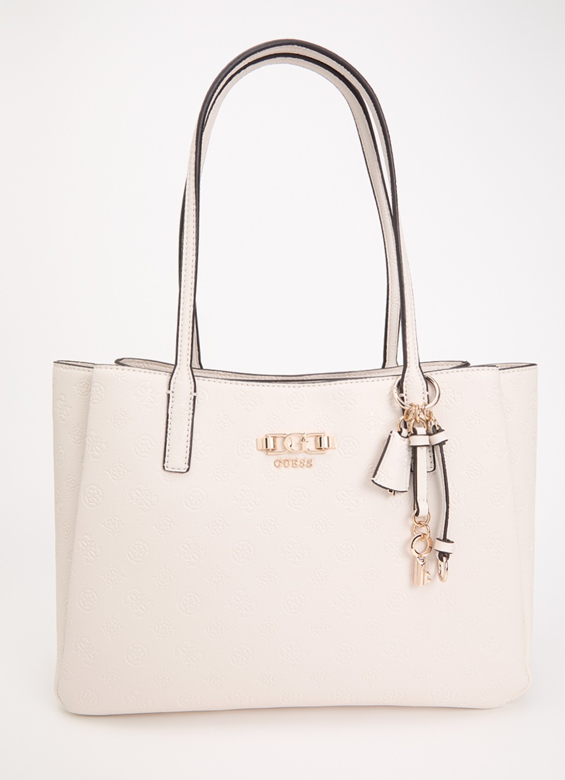 GUESS Anise handtas met logoprint  - voorkant 5 beige
