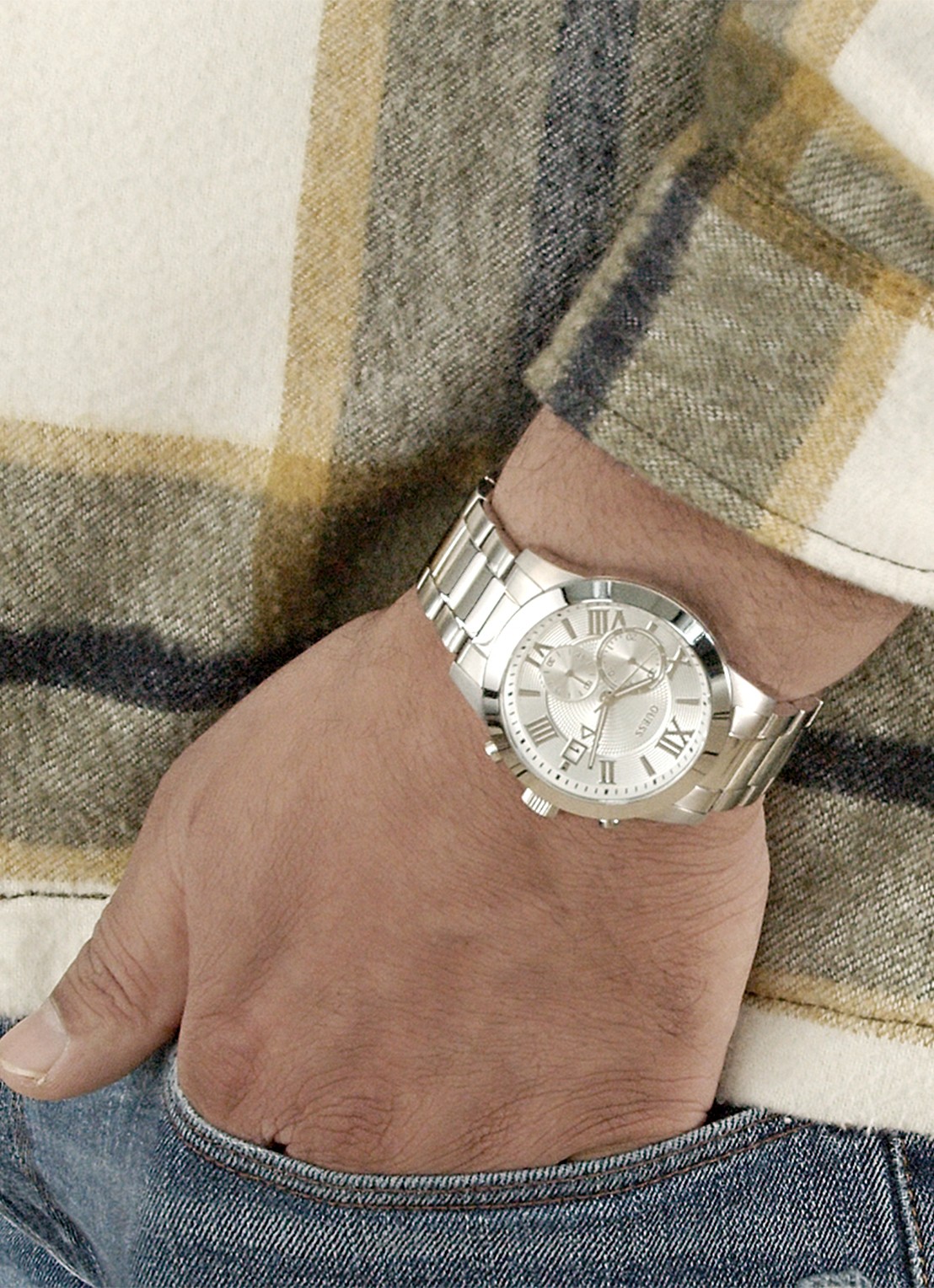 GUESS Atlas Chrono horloge W0668G7 - detail zilver