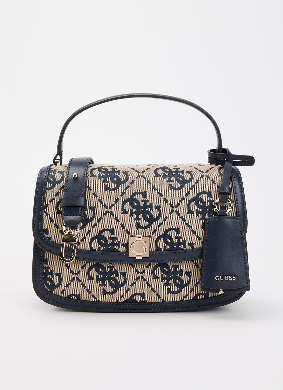 GUESS Audrey crossbodytas met logoprint en afneembare schouderriem - voorkant 2 donkerblauw