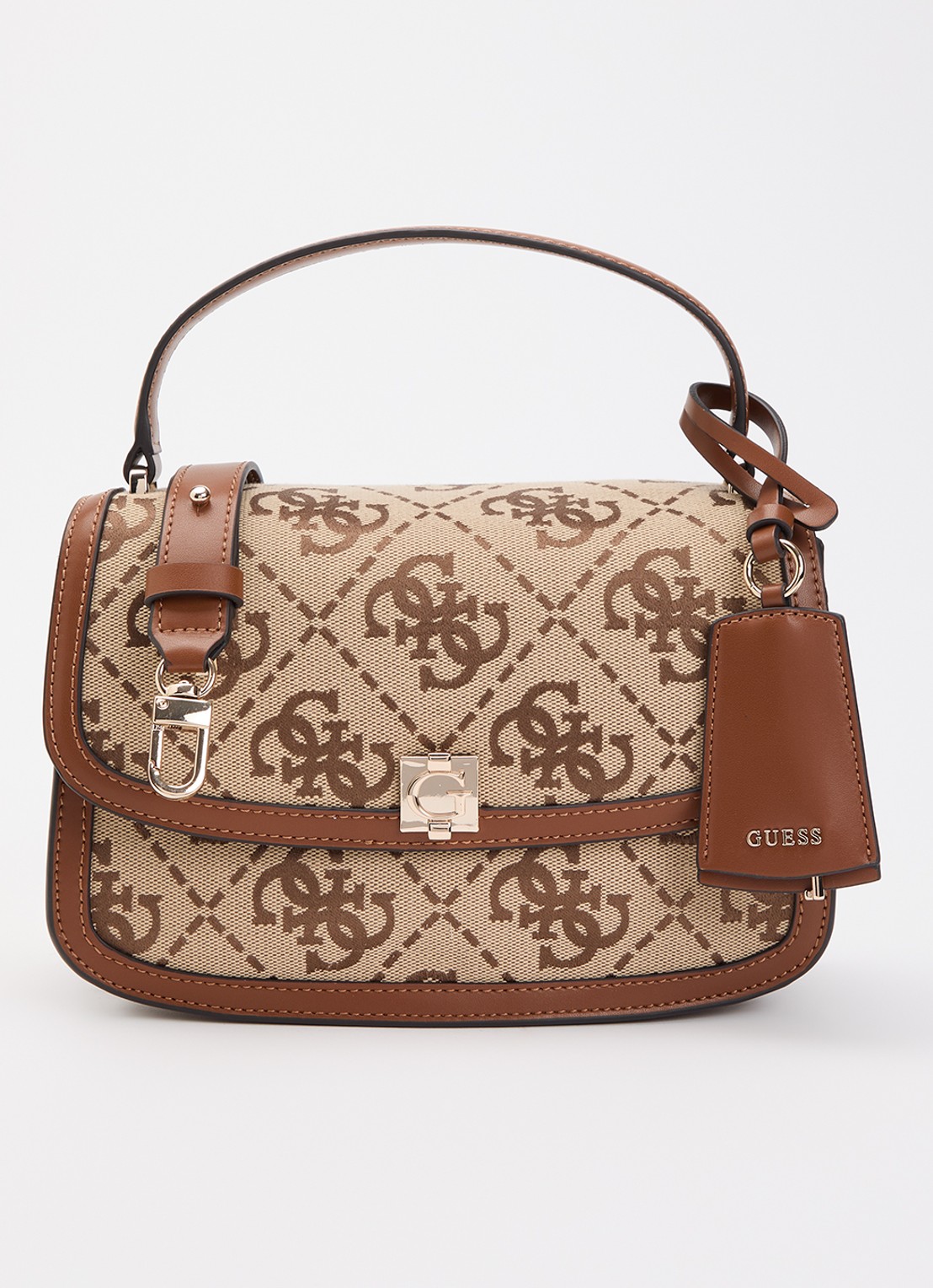 GUESS Audrey crossbodytas met logoprint en afneembare schouderriem  - voorkant bruin
