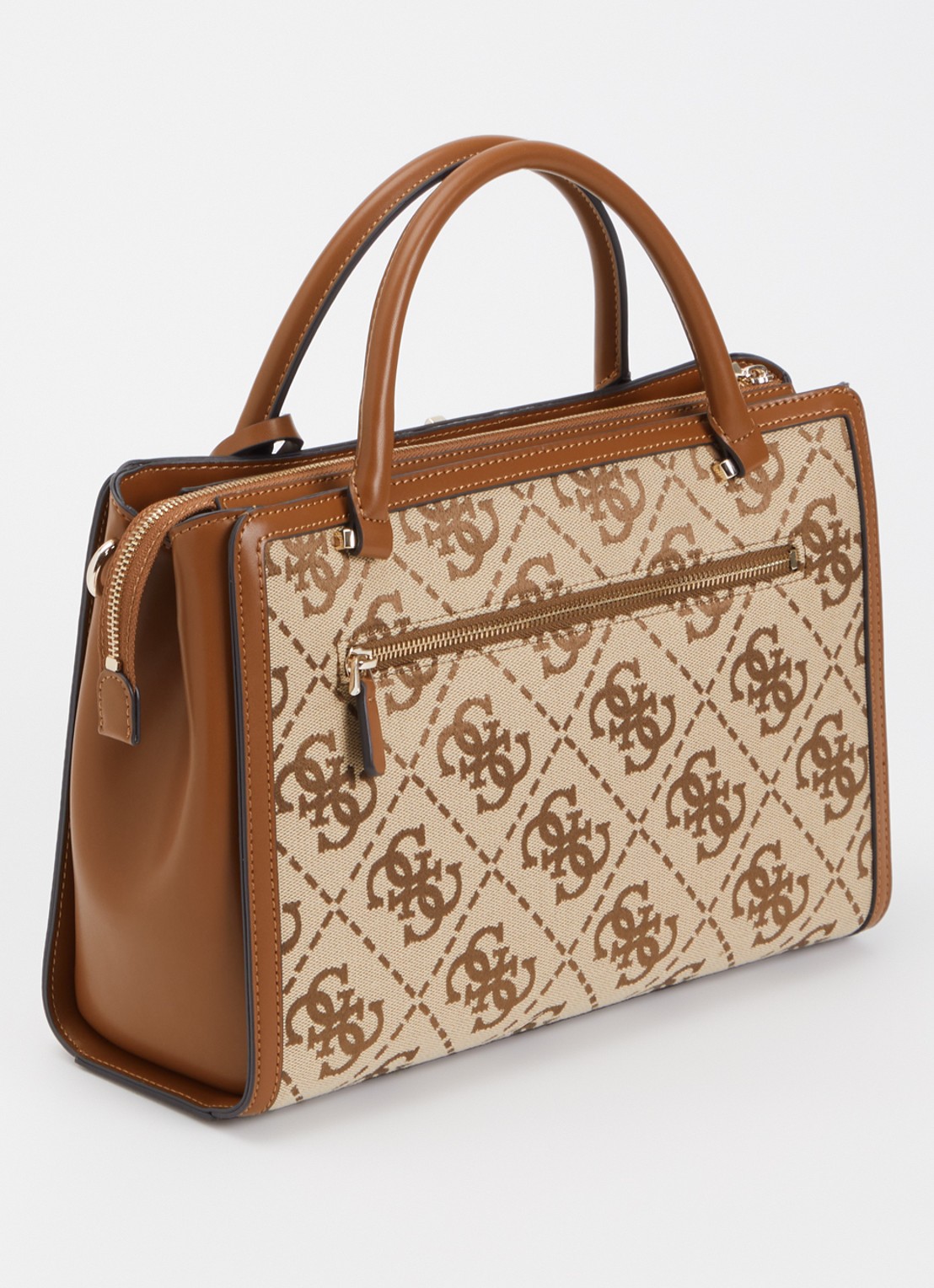 GUESS Audrey handtas met logoprint en afneembare schouderriem - achterkant beige