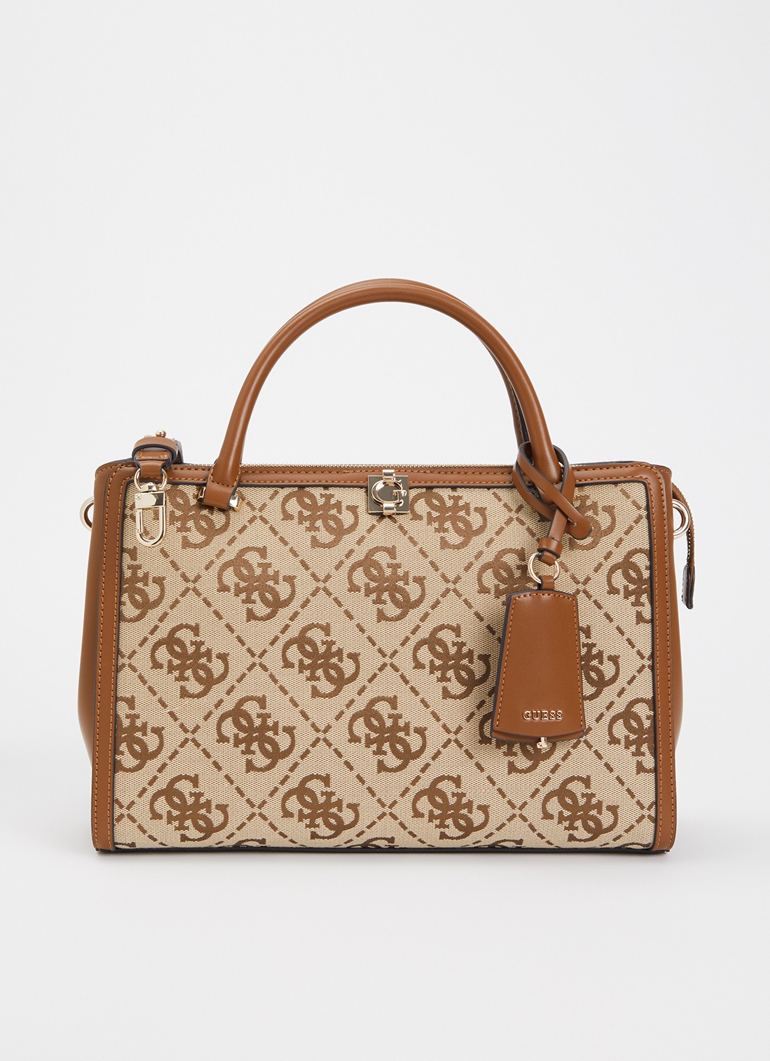 GUESS Audrey handtas met logoprint en afneembare schouderriem - voorkant 2 beige