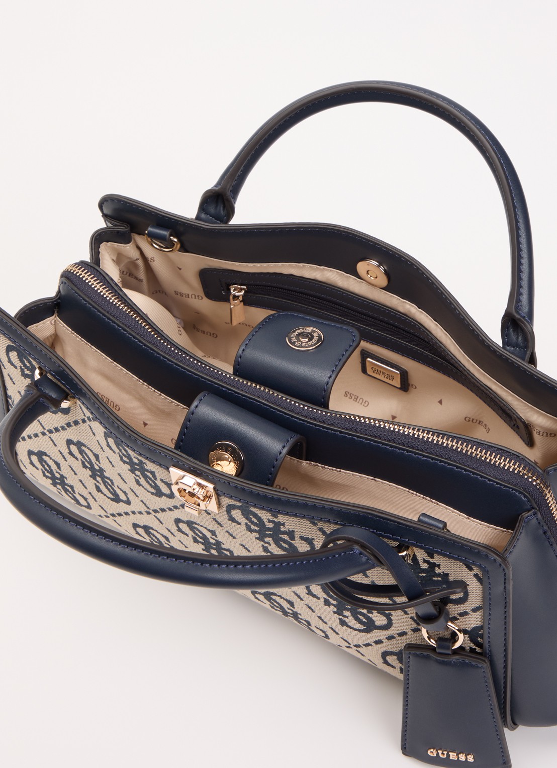 GUESS Audrey handtas met logoprint en afneembare schouderriem - detail 2 donkerblauw