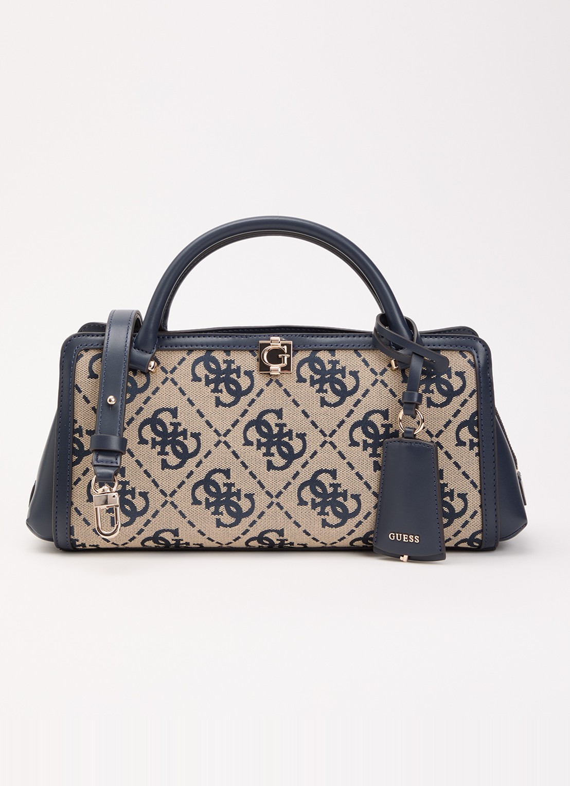 GUESS Audrey handtas met logoprint en afneembare schouderriem - voorkant 5 donkerblauw