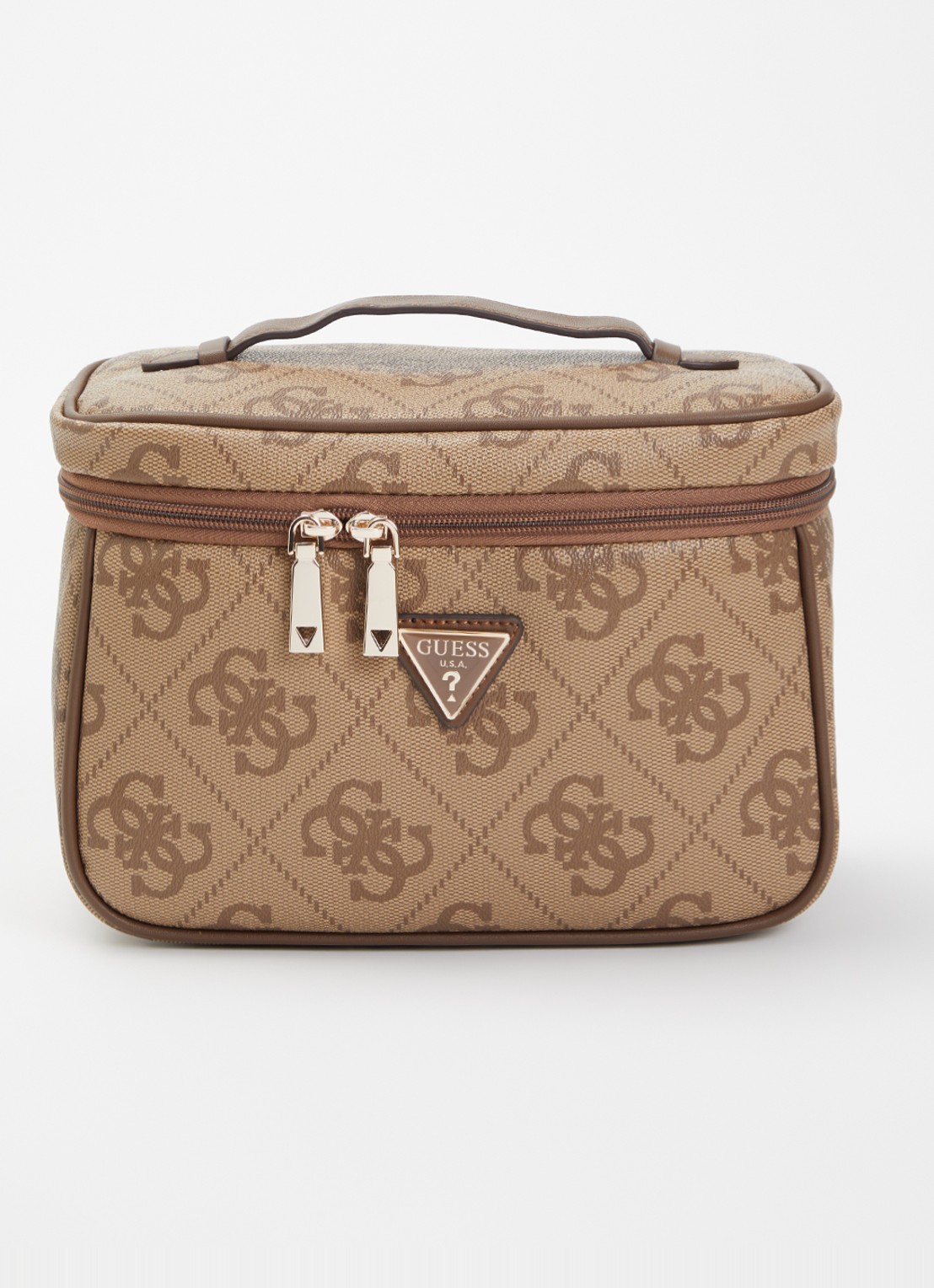 GUESS Beautycase met logoprint - voorkant beige