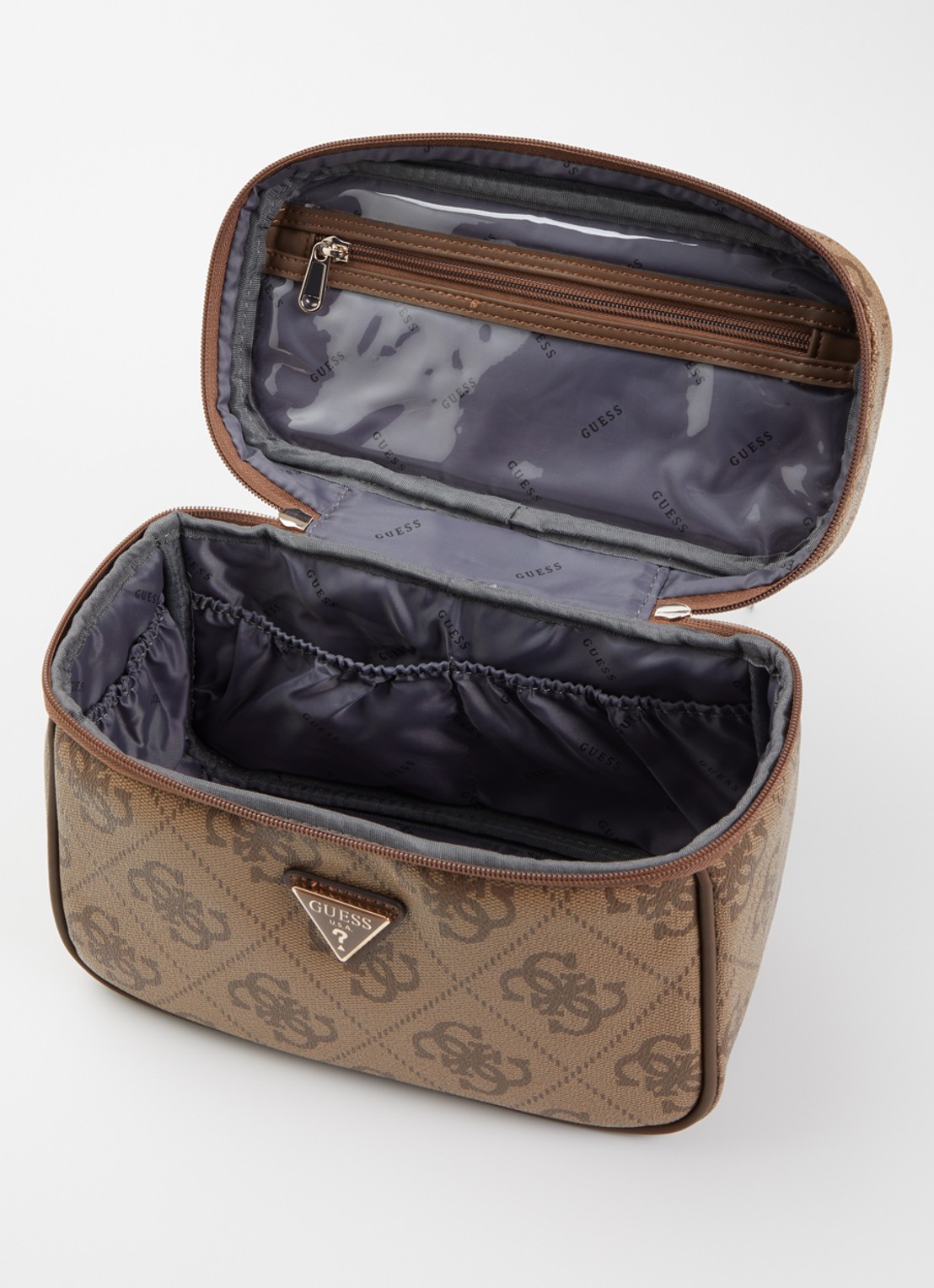 GUESS Beautycase met logoprint - voorkant 2 beige