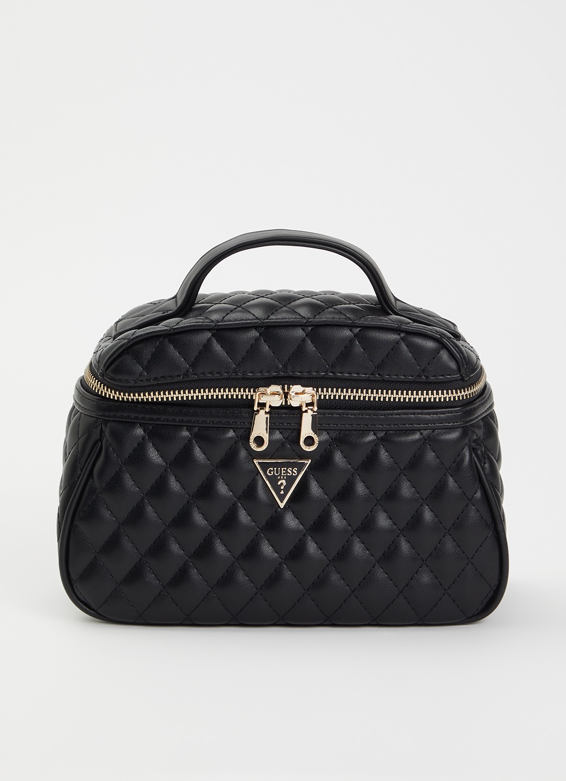 GUESS Beautycase met quilt patroon - voorkant zwart