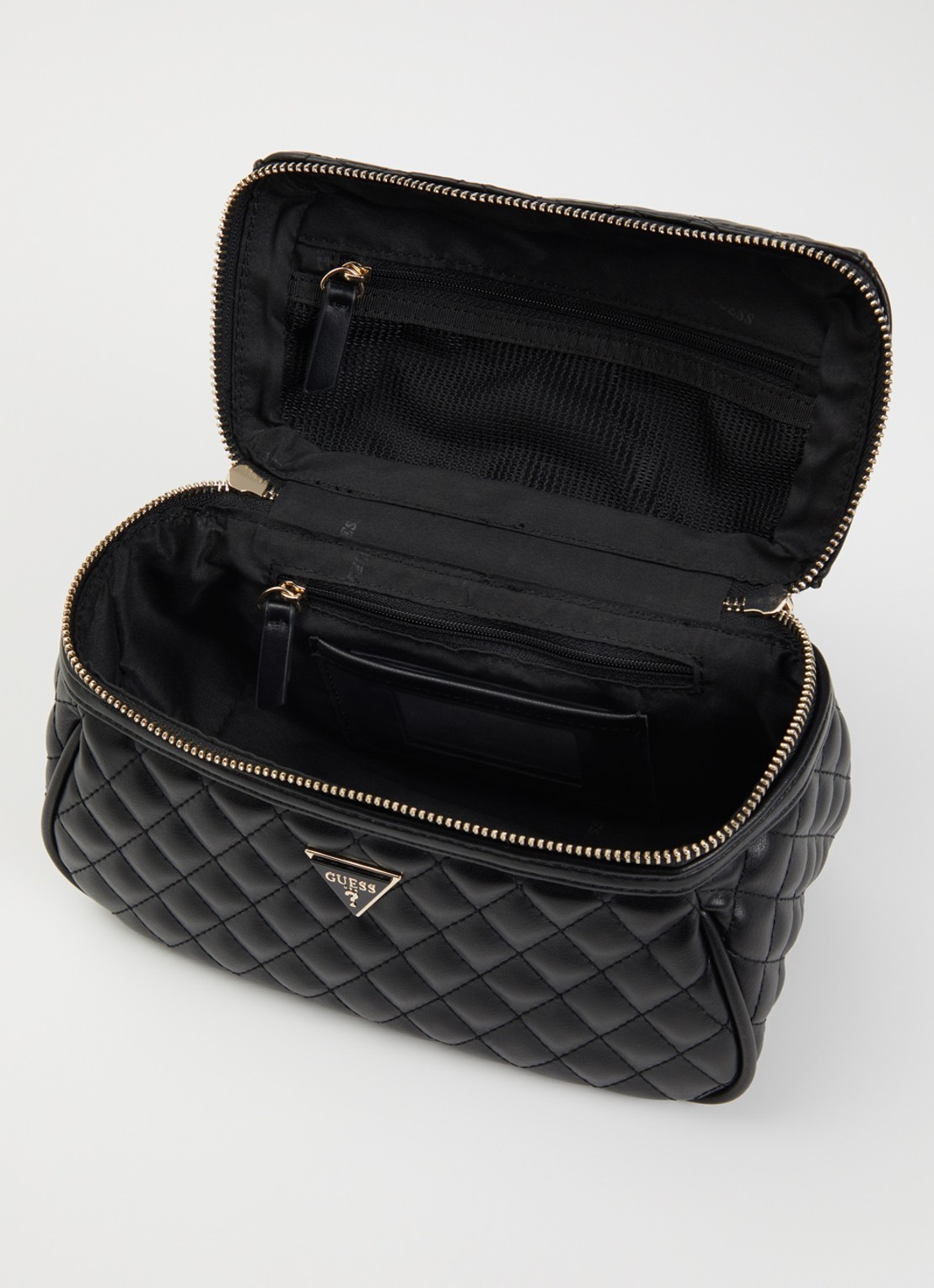 GUESS Beautycase met quilt patroon - voorkant 2 zwart