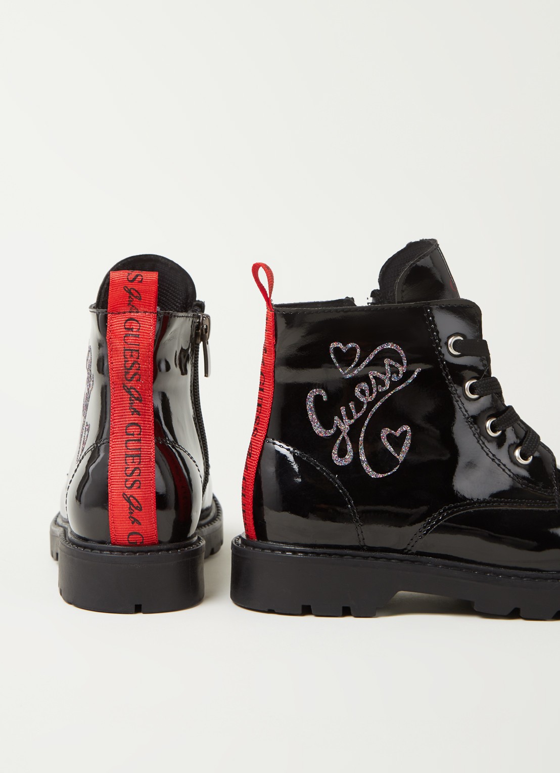 GUESS Biker boot met logo en lak finish - detail zwart
