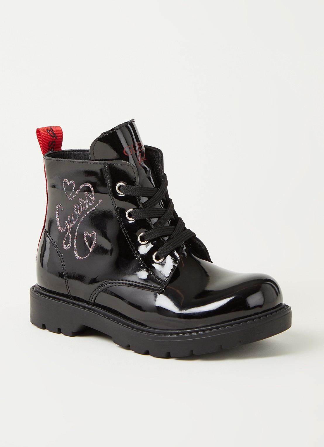 GUESS Biker boot met logo en lak finish - voorkant 3 zwart