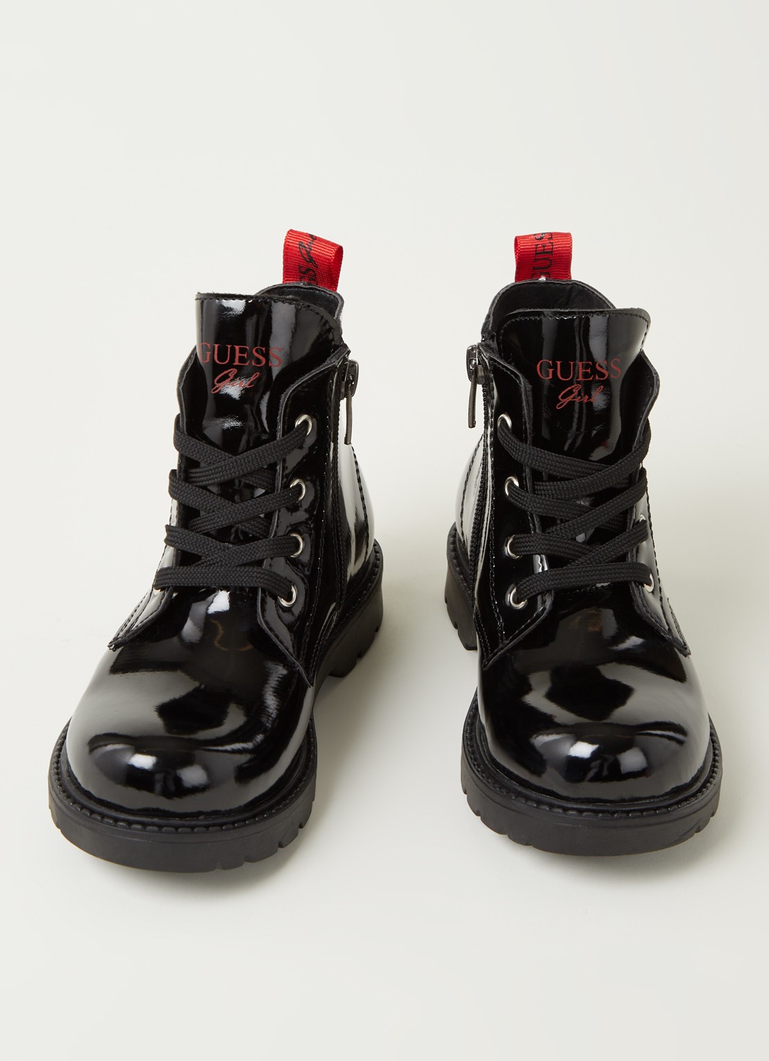 GUESS Biker boot met logo en lak finish - voorkant 4 zwart