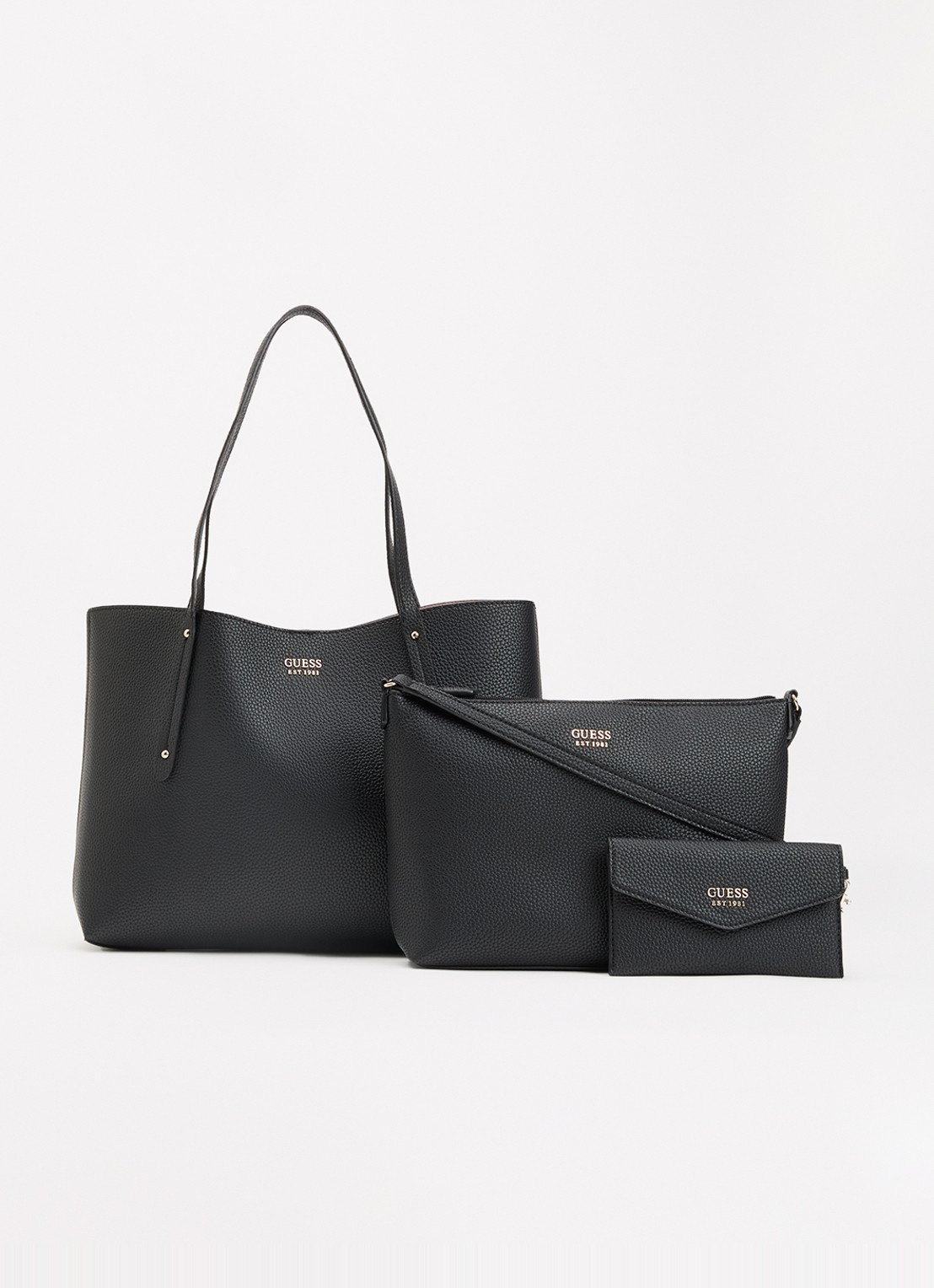 GUESS Brenton shopper met uitneembare schoudertas en portemonnee - voorkant 5 zwart