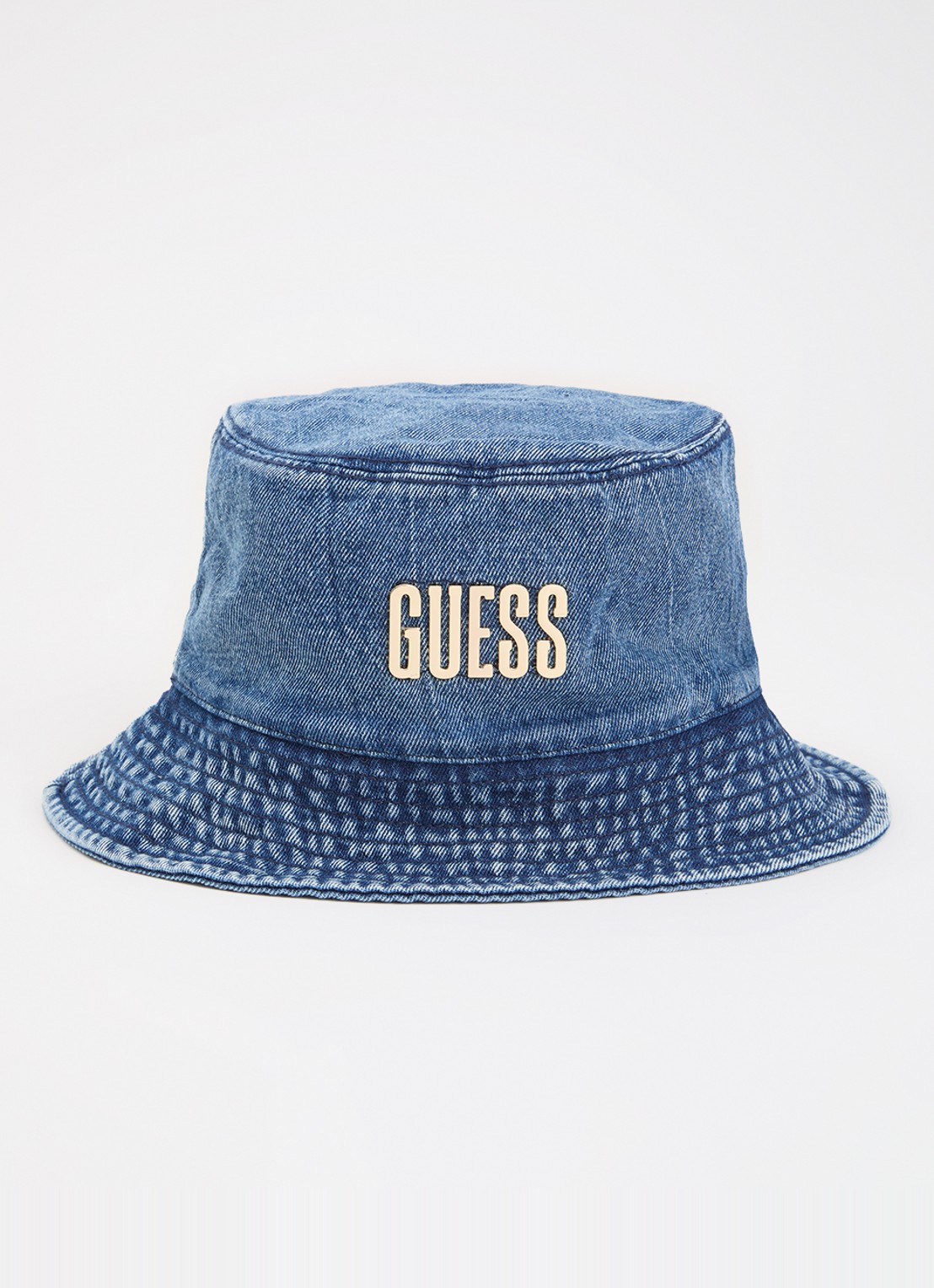 GUESS Bucket hoed van denim met logo - voorkant denim
