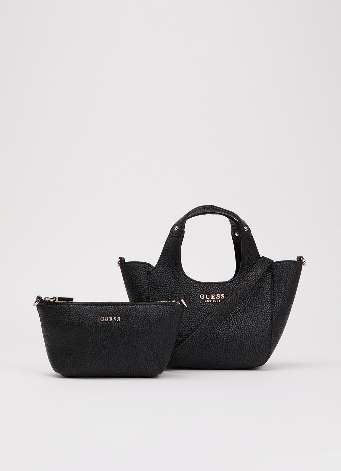GUESS Calista Mini crossbodytas met uitneembaar etui - voorkant zwart