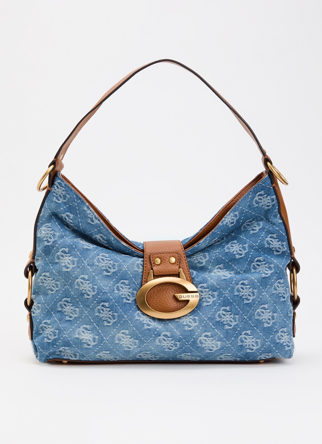 GUESS Camden Large schoudertas van denim met logoprint - voorkant 5 staalblauw