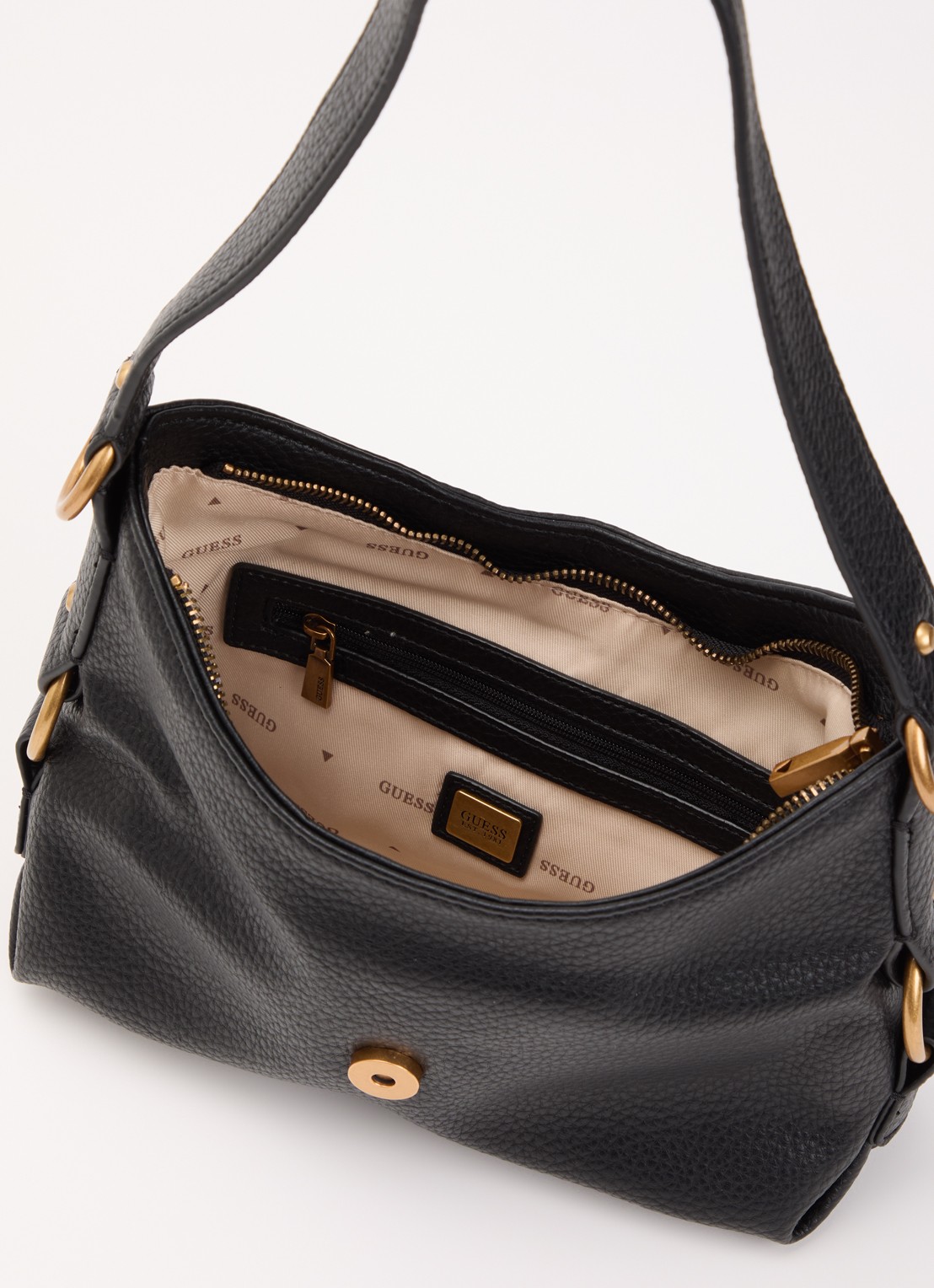 GUESS Camden Mini schoudertas met logo  - detail zwart