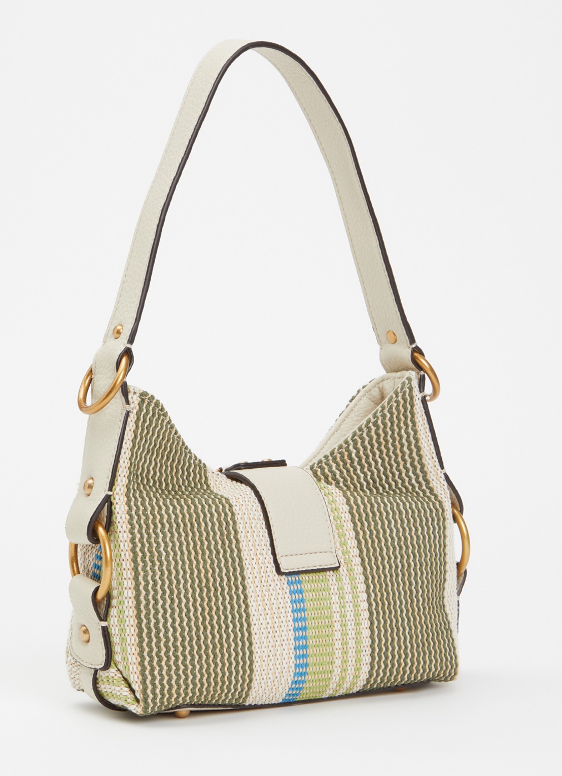 GUESS Camden Mini schoudertas met streepprint - achterkant 3 olijfgroen